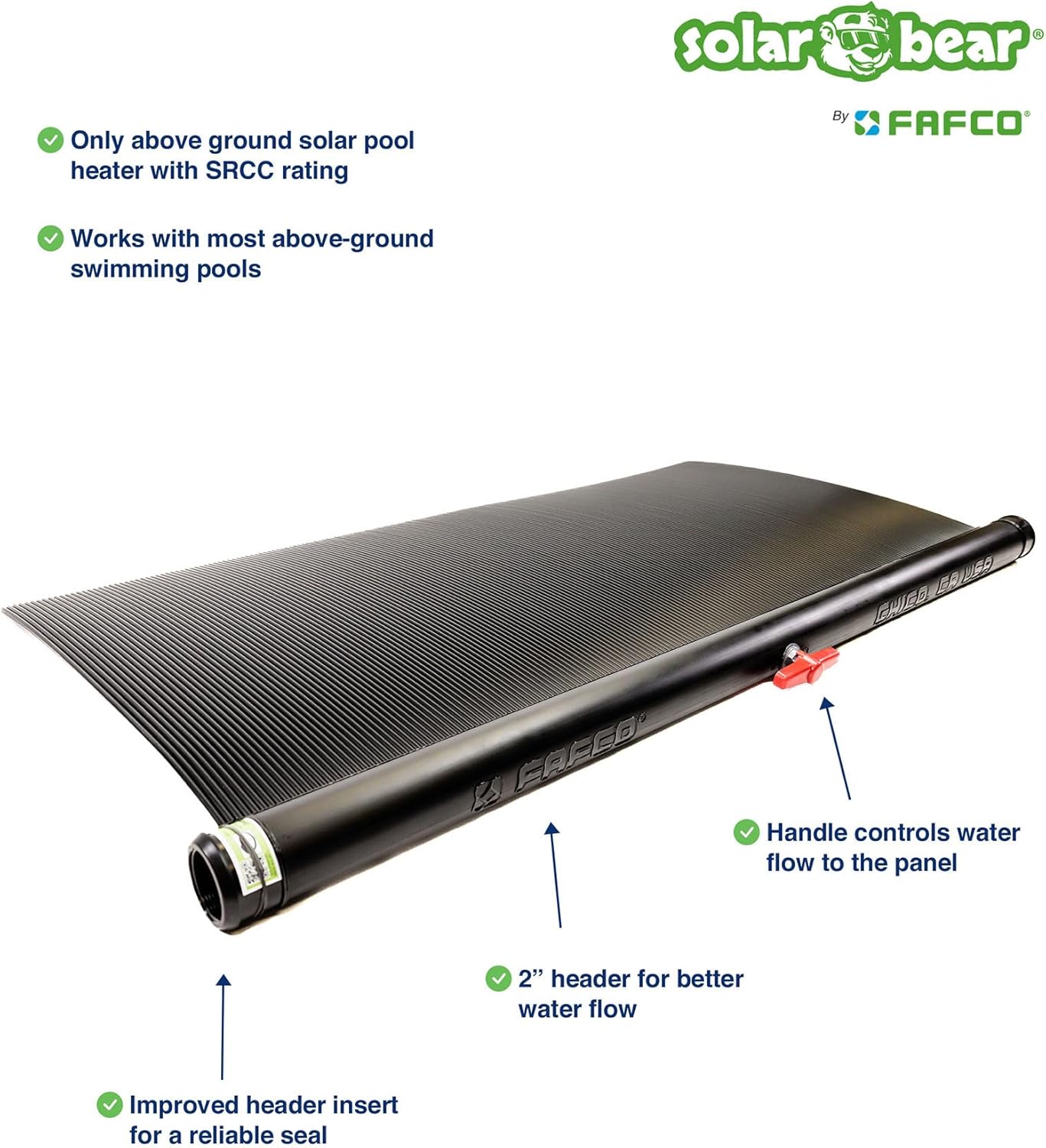 FAFCO - Solar Bear Universal DIY Solar Pool Heater with Starter Kit - High Efficiency Above Ground Swimming Pool Solar Heaters (3 ft x 9 in x 20 ft)