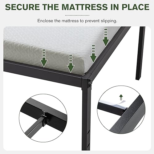 Miniatura 7 de IMUsee Base de cama de metal resistente tamaño King con espacio de almacenamiento grande debajo de la cama de 16.5 pulgadas, marco de metal