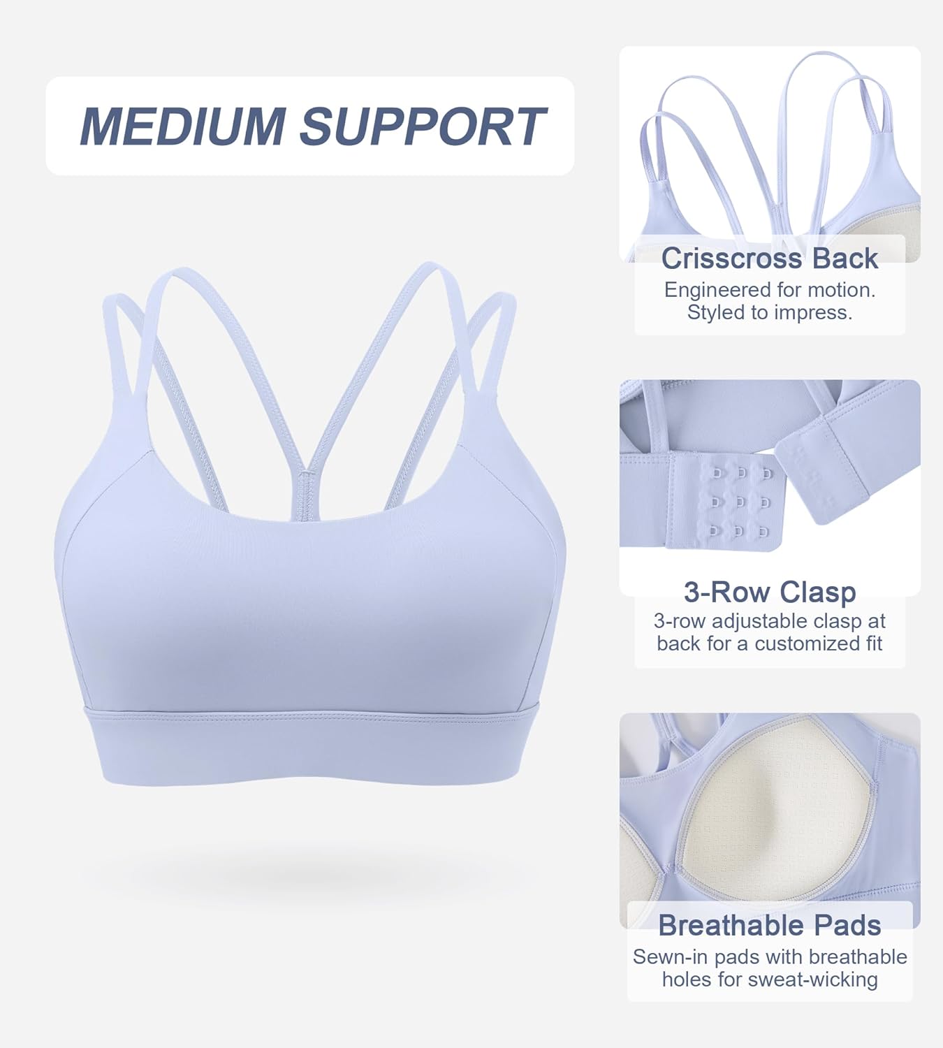 Strappy Sports Bras for Women - Padded Yoga Gym Bra Low Impact Womens Workout Tops - Image 5