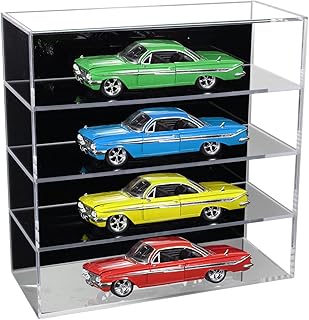 Better Display Cases Clear Acrylic 1:24 Scale Diecast Model Car Display Case with 4 Shelves and Black Wall Mount Back (A124)