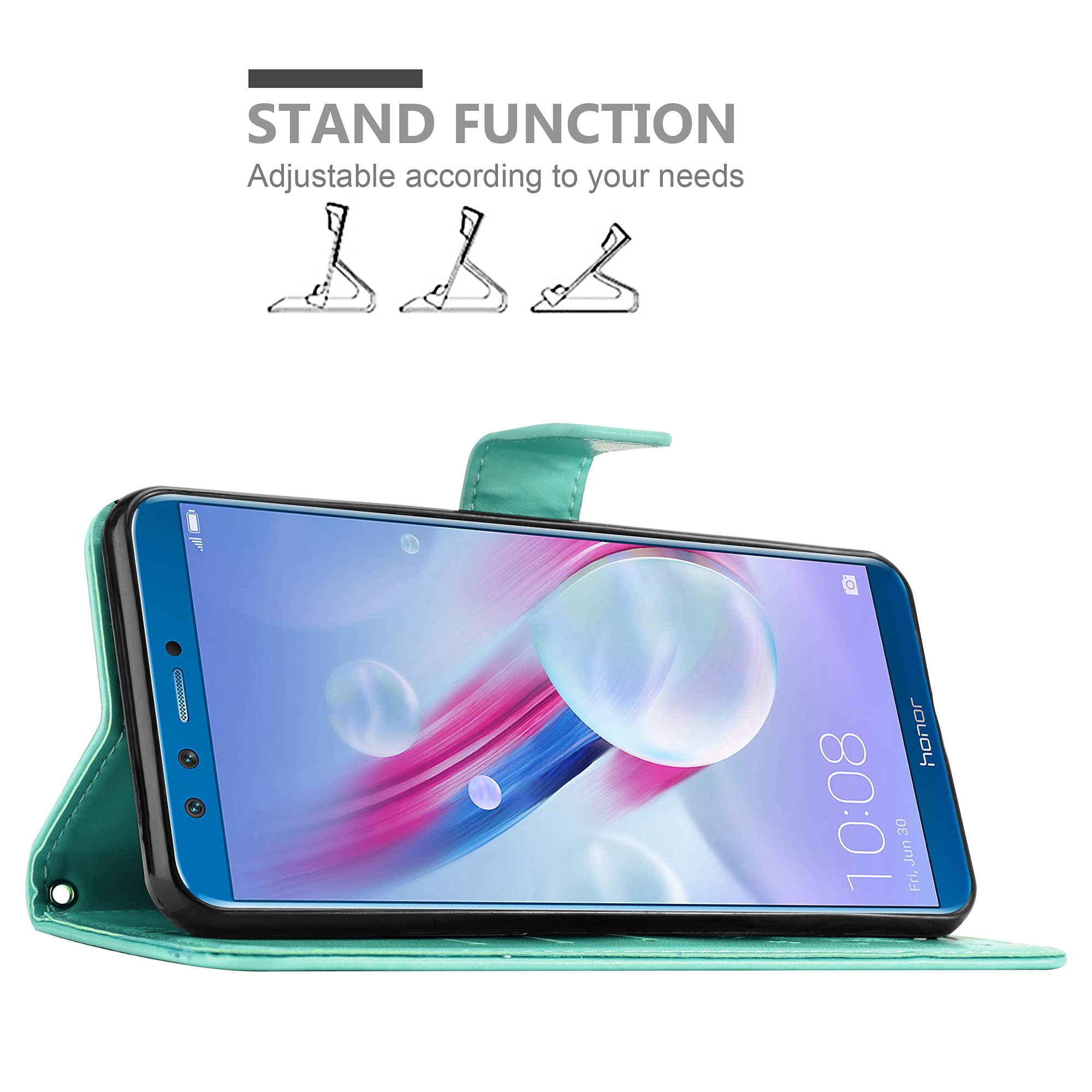 Cadorabo Custodia Libro compatibile con Honor 9 in BLU FIORE - in Design di Fiore con Chiusura Magnetica, Funzione Stand e 3 Vani di Carte - Portafoglio Cover Case Wallet Book Etui