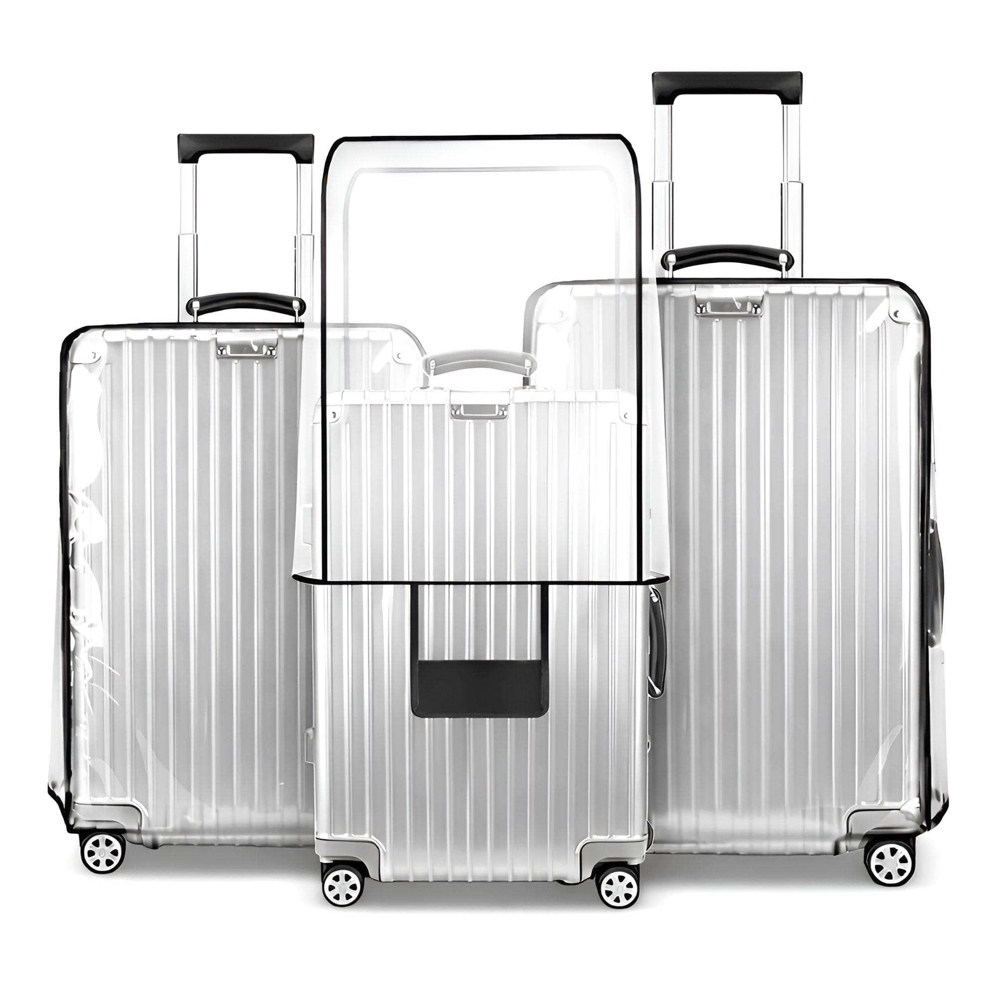 FAB ELLITE Combo of 3 Trolley Bag Cover/Suitcase Bag Cover/Waterproof Dustproof Luggage Cover/Zippered Clear PVC Suitcase Covers Protectors (28 inch, 24 inch, 20inch)
