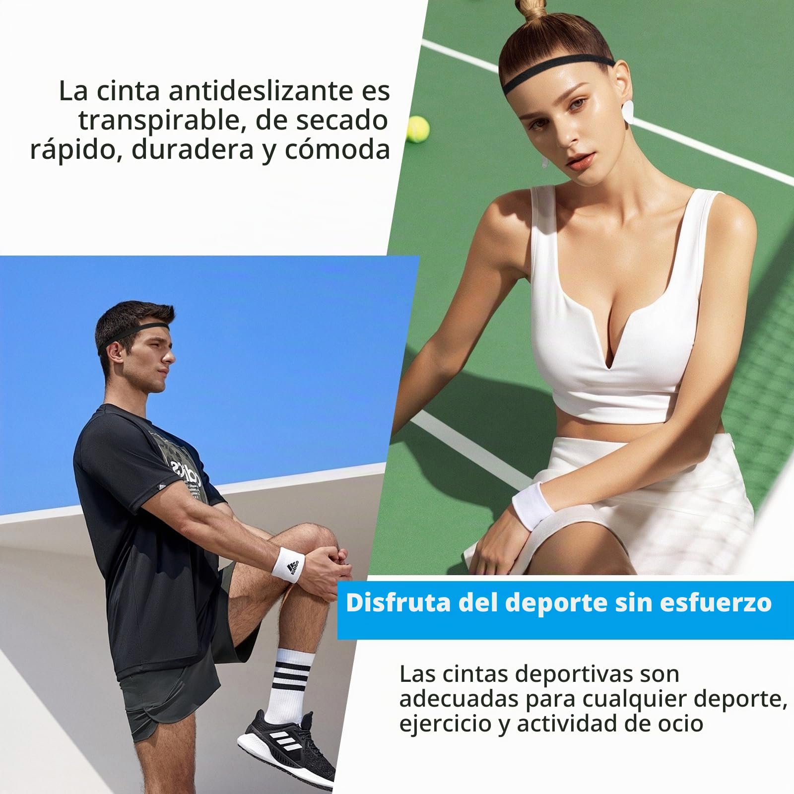 Blooms Cinta Pelo Deporte, 6 Piezas Cintas Pelo Mujer Hombre y Niños Deportivas Diadema Elastica Antideslizante Cintas Pelo Deportivas para Yoga Jogging Correr Futbol