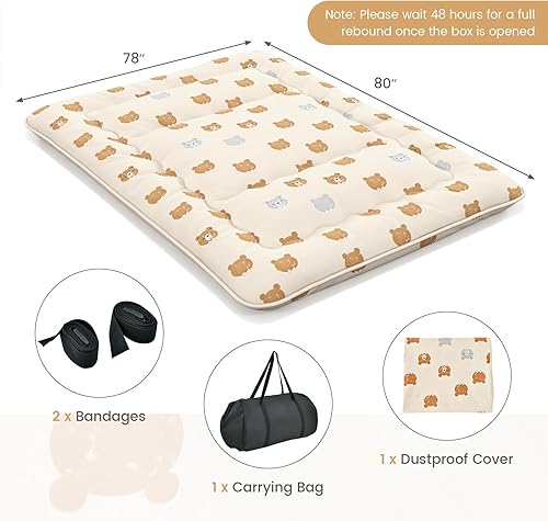 Miniatura 2 de Giantex Colchón japonés de futón, colchón enrollable de tatami con funda lavable y bolsa de transporte, almohadilla de dormir plegable y portátil