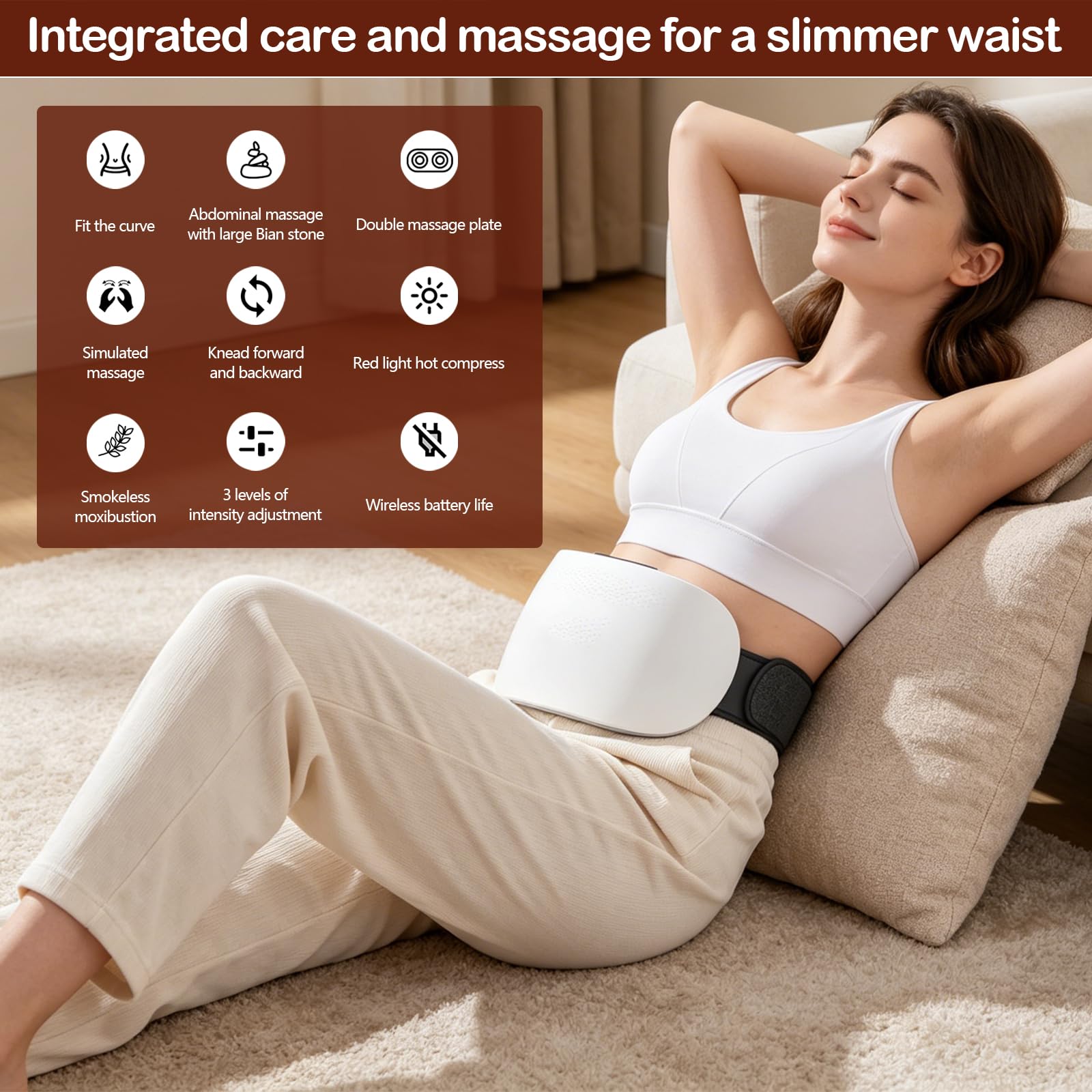 Masseur Abdominal, Masseur Rechargeable de 2000 mAh avec Deux Disques et Têtes de Massage en Pierre Bian Appareil de Massage Abdominal avec 3 Niveaux D'intensité pour Abdomen Taille Hanches et Jambes