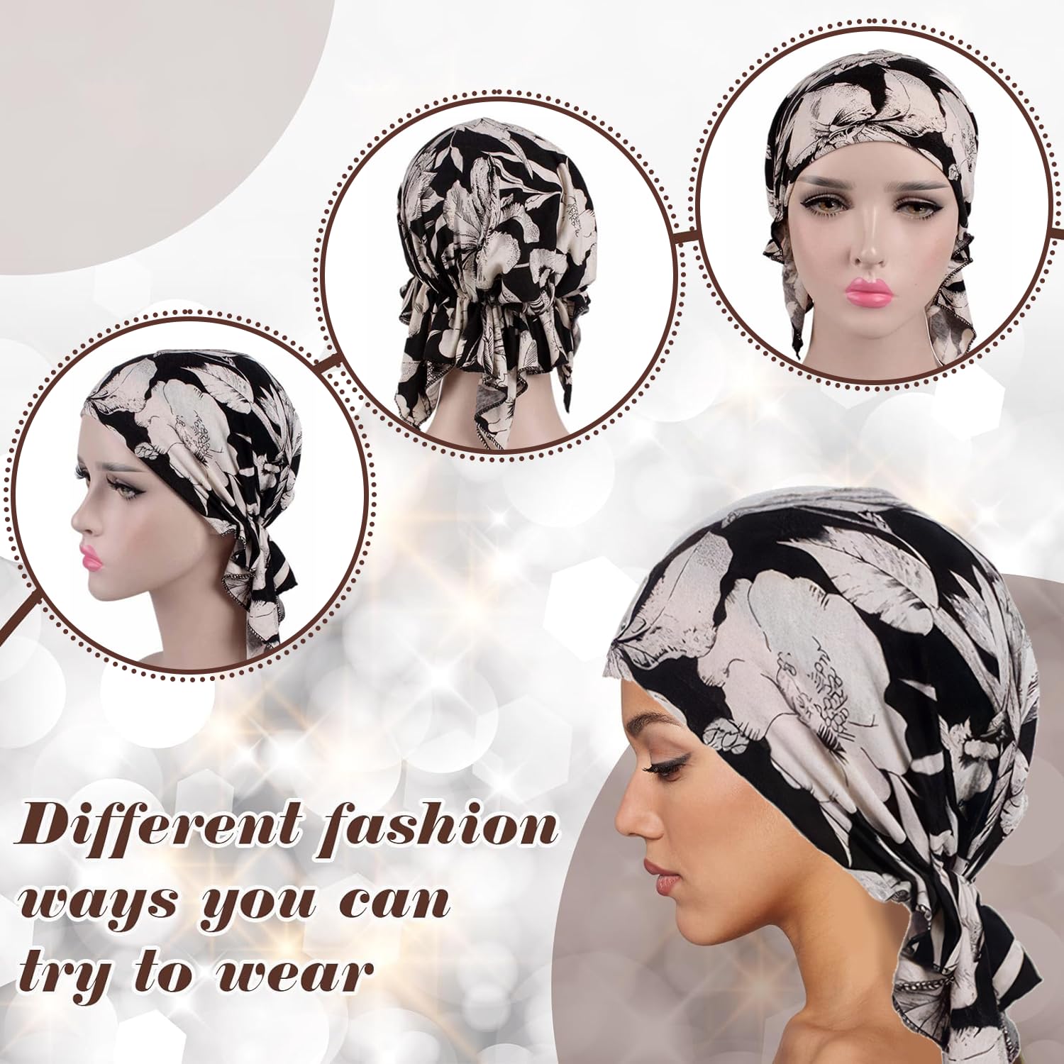 2 Piezas de Gorros para Mujer, Sombrero Musulmán de Seda, Hijab Suave de Bambú Preatado, para Quimioterapia contra el Cáncer de Pérdida de Cabello (Negro+Azul Marino)