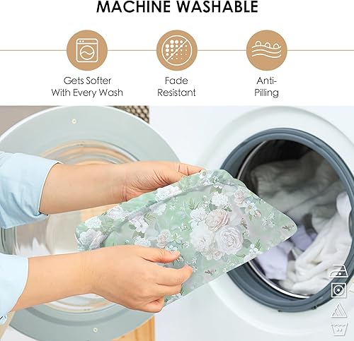 Miniatura 5 de YIYEA Sábana bajera tamaño King  Estampado floral  Sábana bajera 100% microfibra cepillada de 1800 hilos tamaño King  Ultra suave  Bolsillo profundo