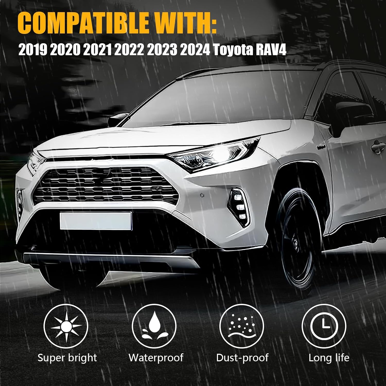 LED Fog Lights with 3 Colors DRL for Toyota Rav4 2019-2025, White LED Daytime Running light, Amber Turn Signal,Blue Lights for Nights, Fog Lamp Assembly kit with Bezel,Include Wiring Harness