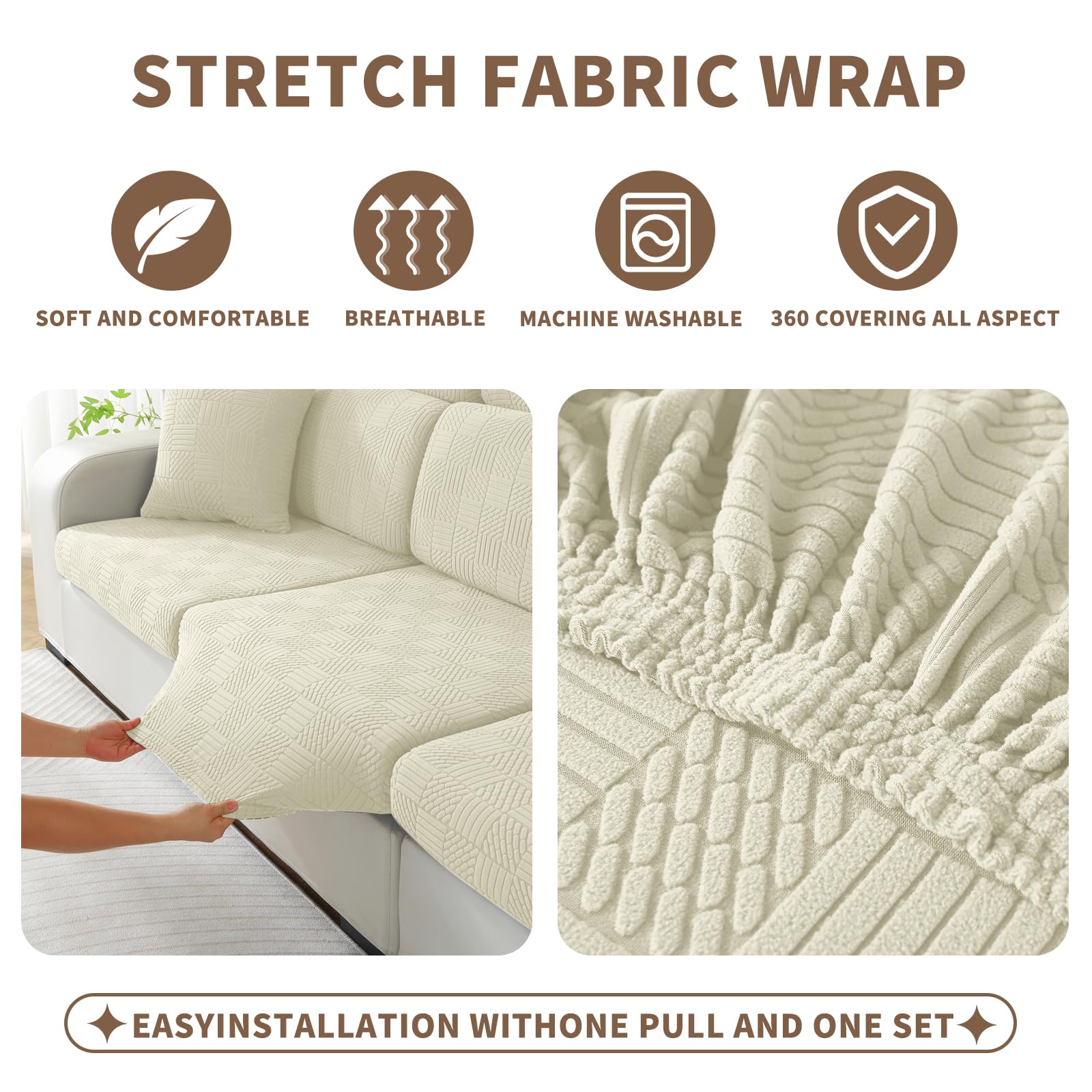 Ystyle Sofa Sitzkissenbezug Stretch, Wasserdicht Sofa Sitzbezug, Elastischer Kissenbezüge, Universal Sofa Sitzkissenbezug, Sofa Überzug Sofakissen Bezug (1 Sitzer*3+1 Chaiselongue, Beige)