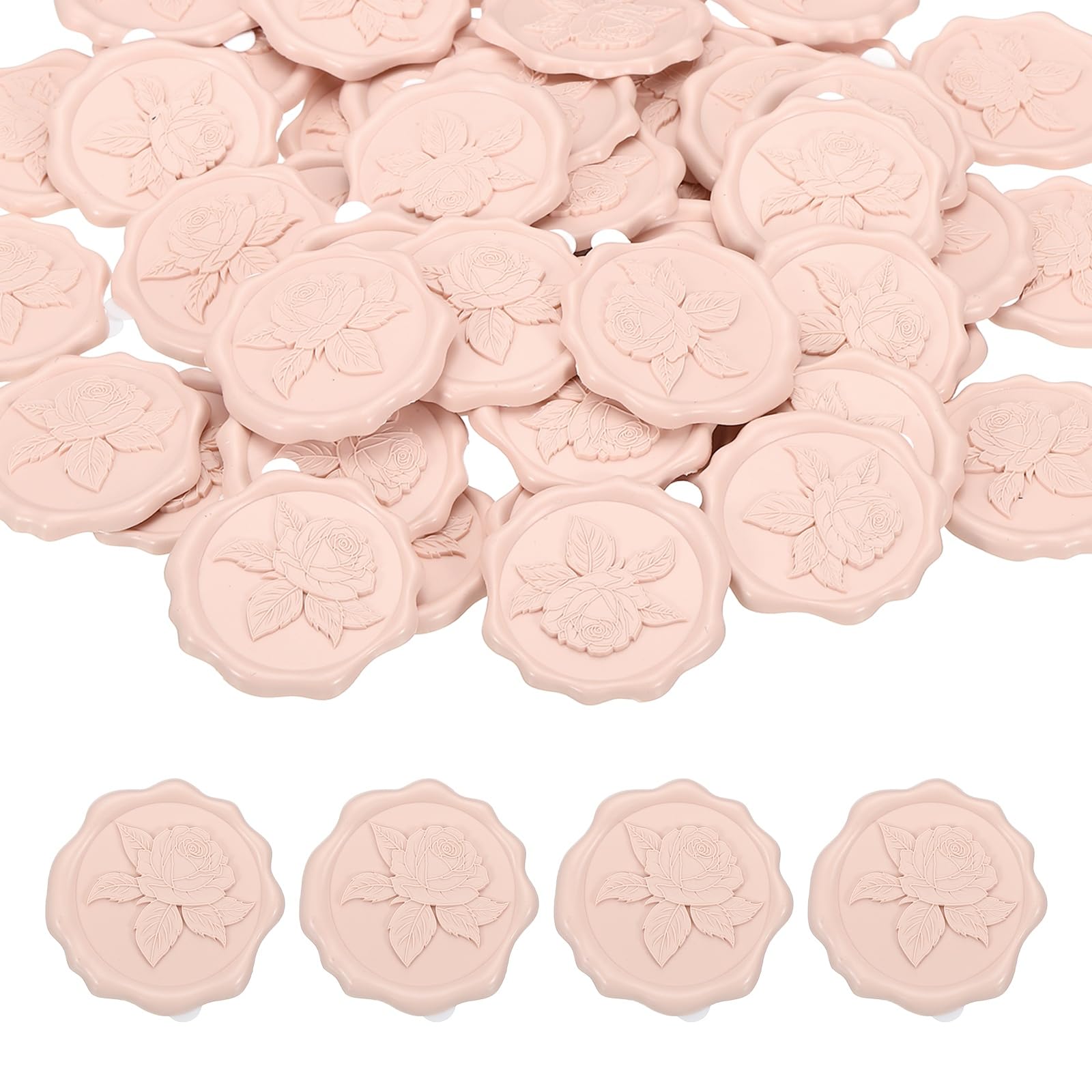PATIKIL 50Pcs Rose Wax Seal Stickers, Love Embossed Self Adhesive Backed Envelopes Seal Sticker Accessories for Wedding Invitation Letter Birthday Party Gift, Soft Pink