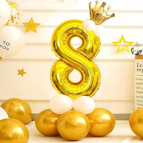 Miniatura 3 de Globos dorados de 40 pulgadas, globos de número de aluminio de Mylar de helio para cumpleaños, globo número 8 para decoraciones de cumpleaños de 8