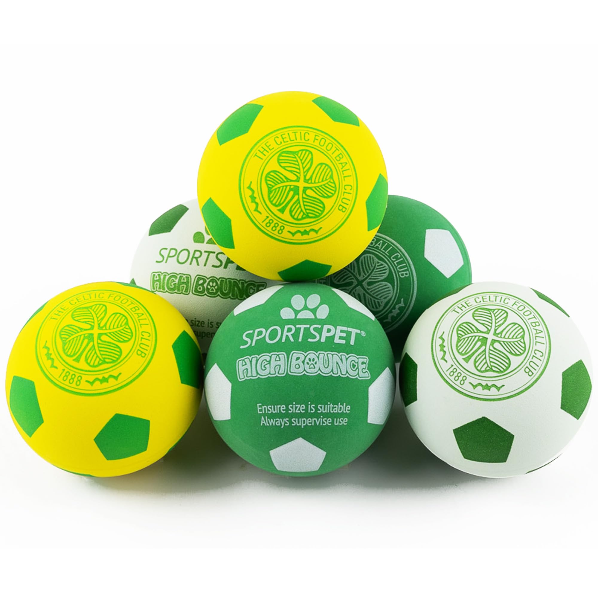 SPORTSPET x Celtic High Bounce Dog Balls, Green, White, 60mm