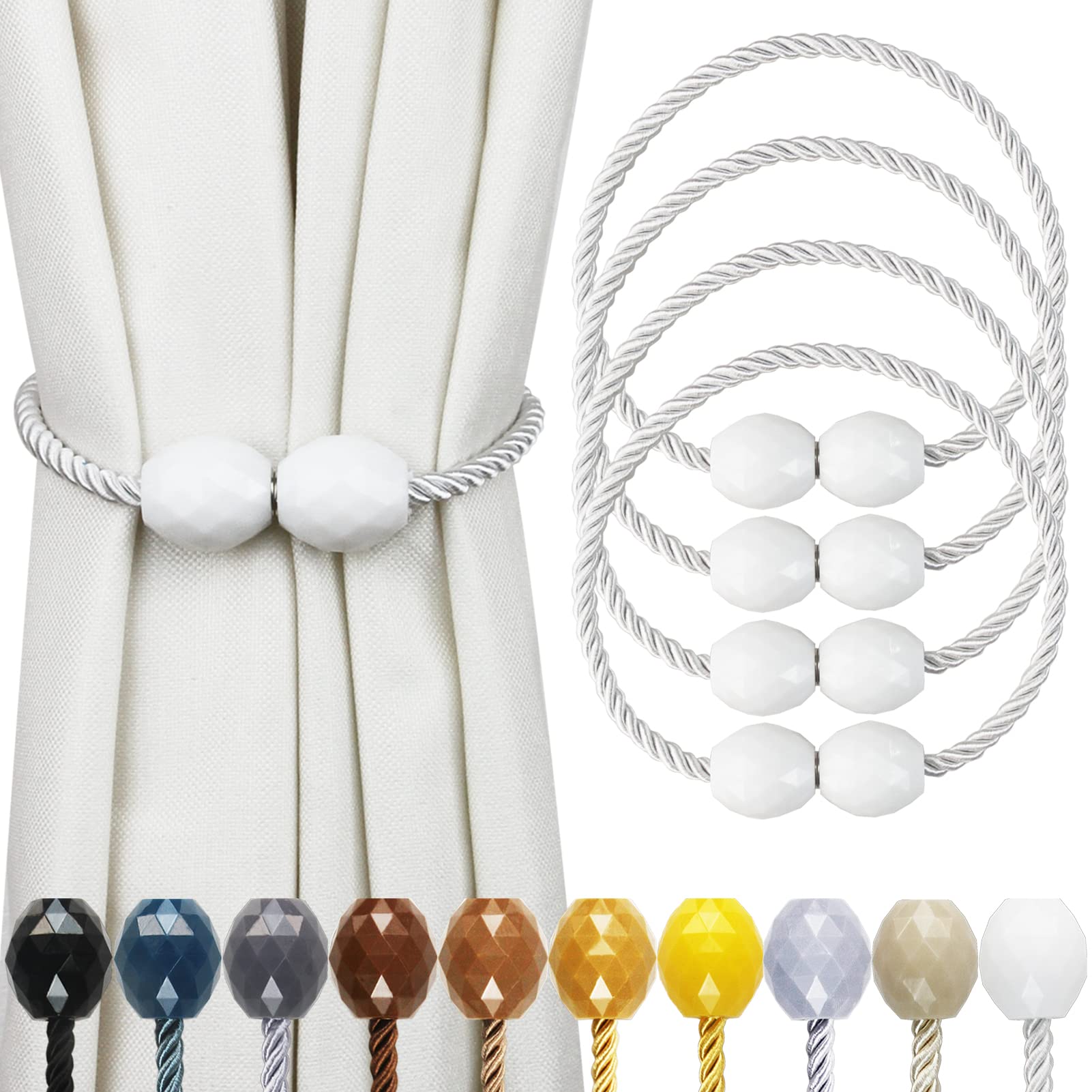 Porlau 4 x White Strong Magnetic Curtain Tiebacks