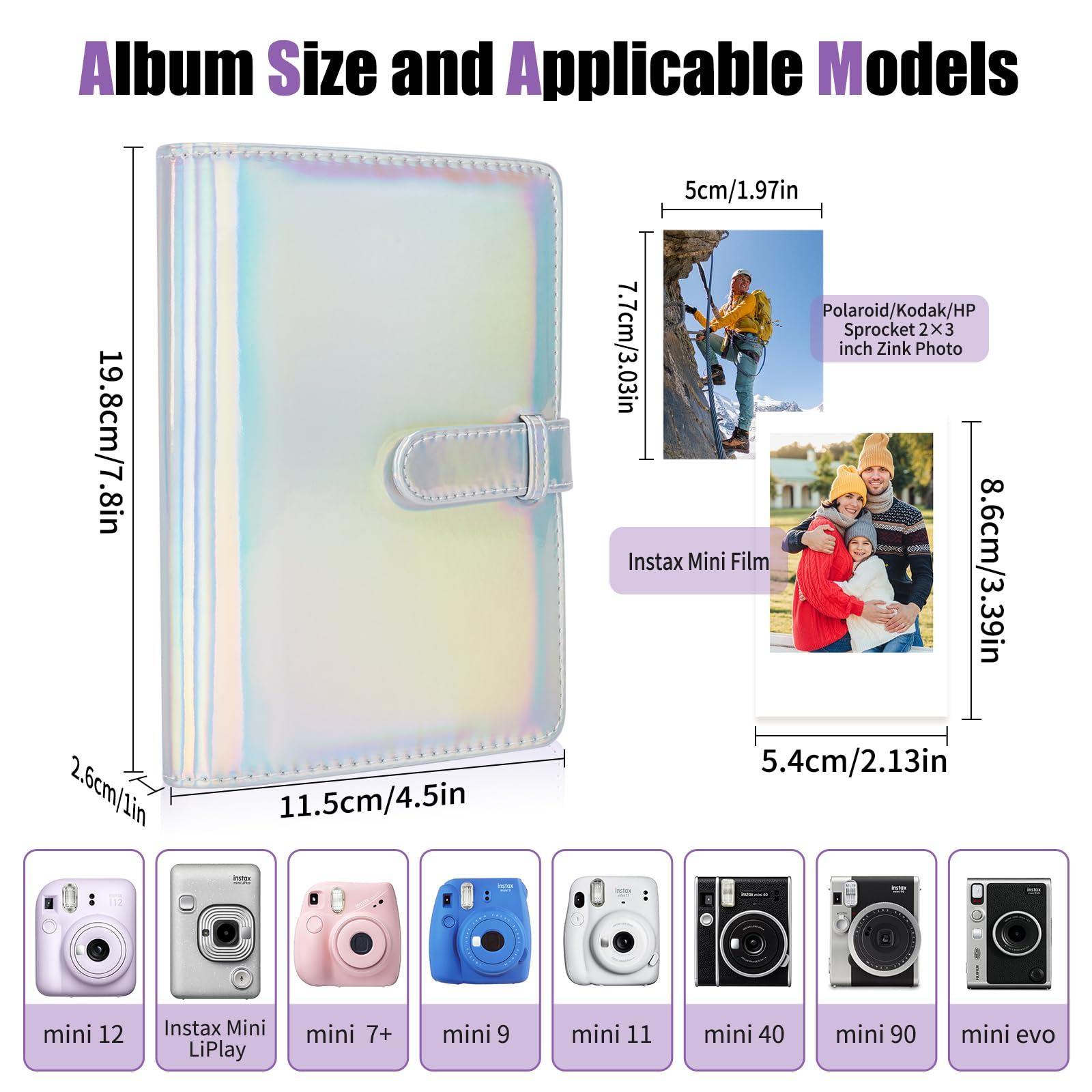 Riosin 108 Pockets Mini Album Compatible with Fujifilm Instax Mini film, Suitable for Instax Mini 12/11/7+/9/Evo/40/99/Liplay, 2x3"Photo Album for Canon ivy 2 Kpop Photocard(Magic Silver) - Image 2