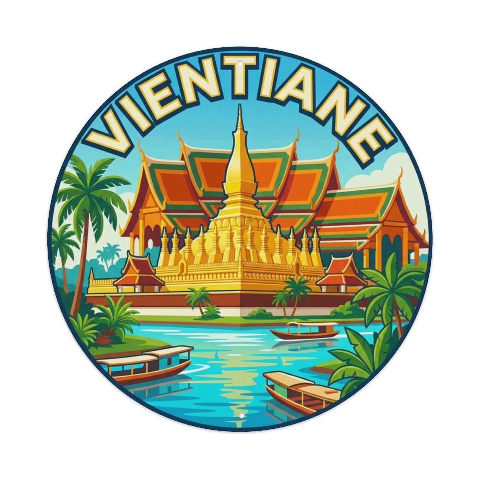 Vintage Travel Laos Vientiane Metal Tin Sign