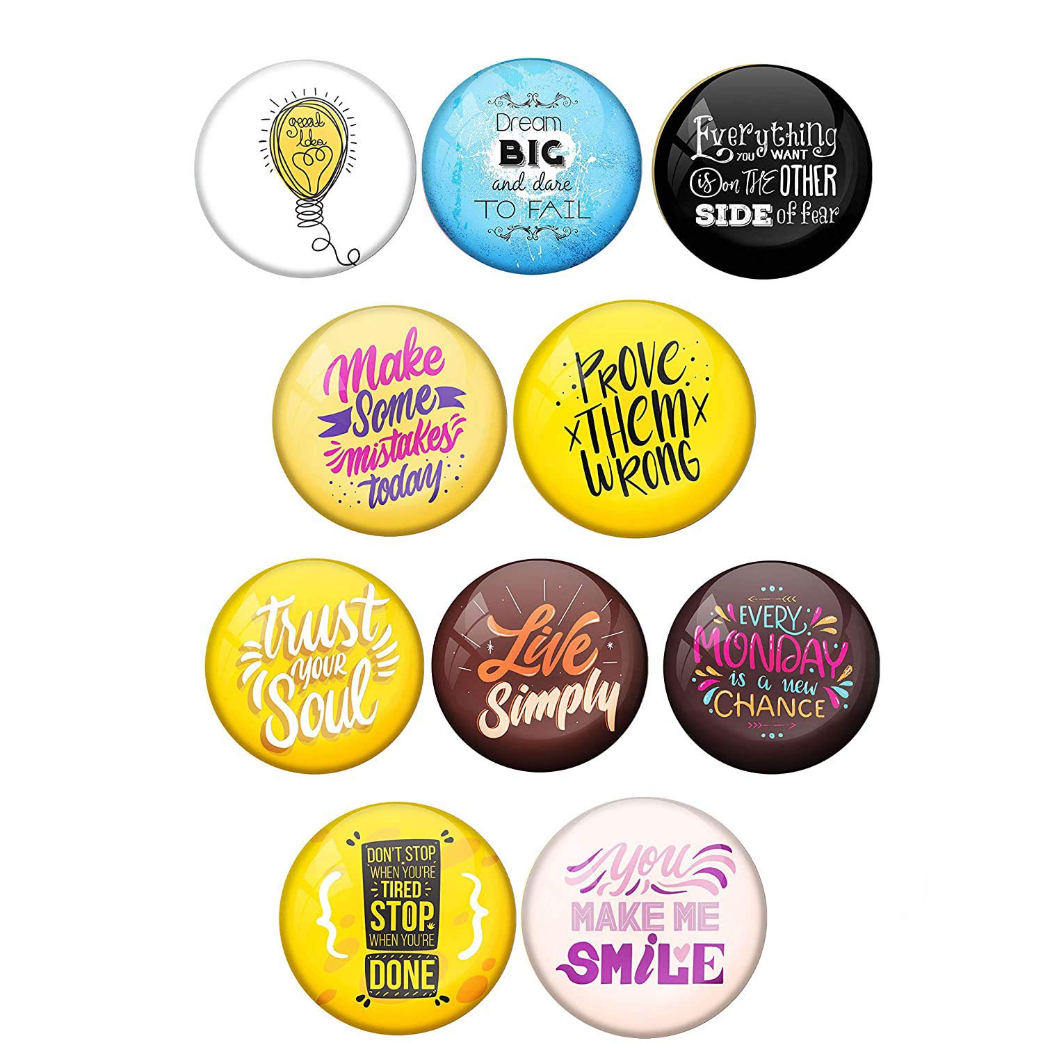 AVI 58mm Regular Size Metal Happy Positive Quotes PQ 55 Design Fridge Magnet (Multicolour) - Pack of 10-image-27