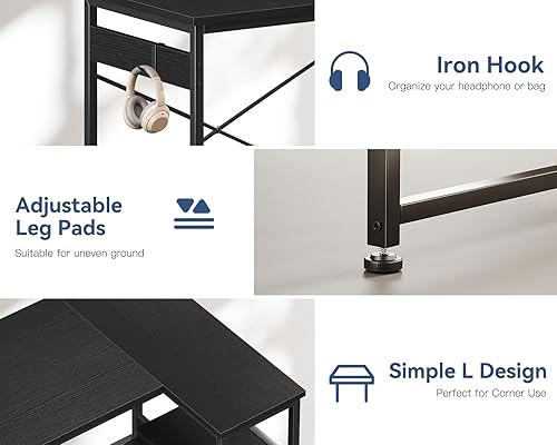 Miniatura 7 de Casaottima Escritorio para computadora en forma de L, escritorio de esquina pequeño de 40 pulgadas con estantes de almacenamiento y soporte de PC,