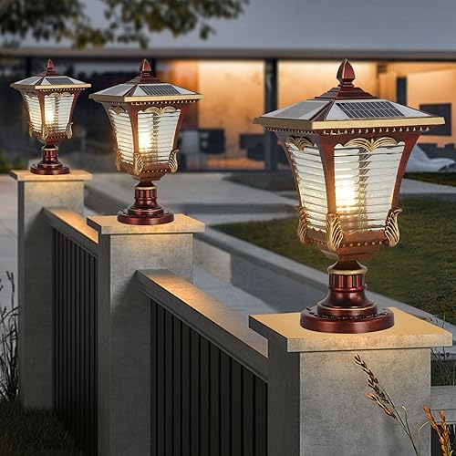 Miniatura 5 de SLAWA Luces solares de poste de 16.14 pulgadas modernas para exteriores, farol exterior de aluminio, IP65, impermeables, LED, alimentadas por
