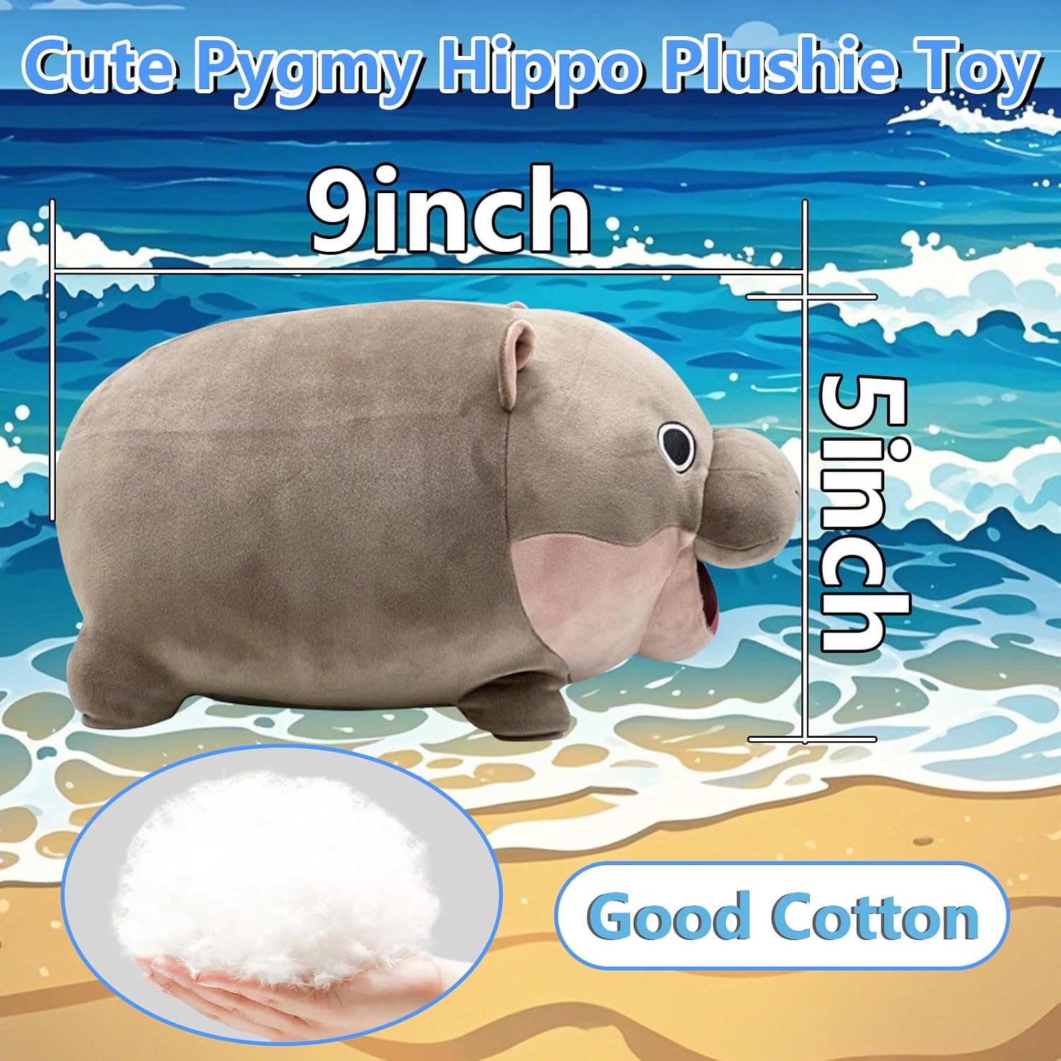 Cute Moo Deng Plush Soft Deng Pygmy Hippo Plushie Toy Stuffed Animal Pillow Christmas Birthday Gift for Boys Girls Kids Adults 9 inch