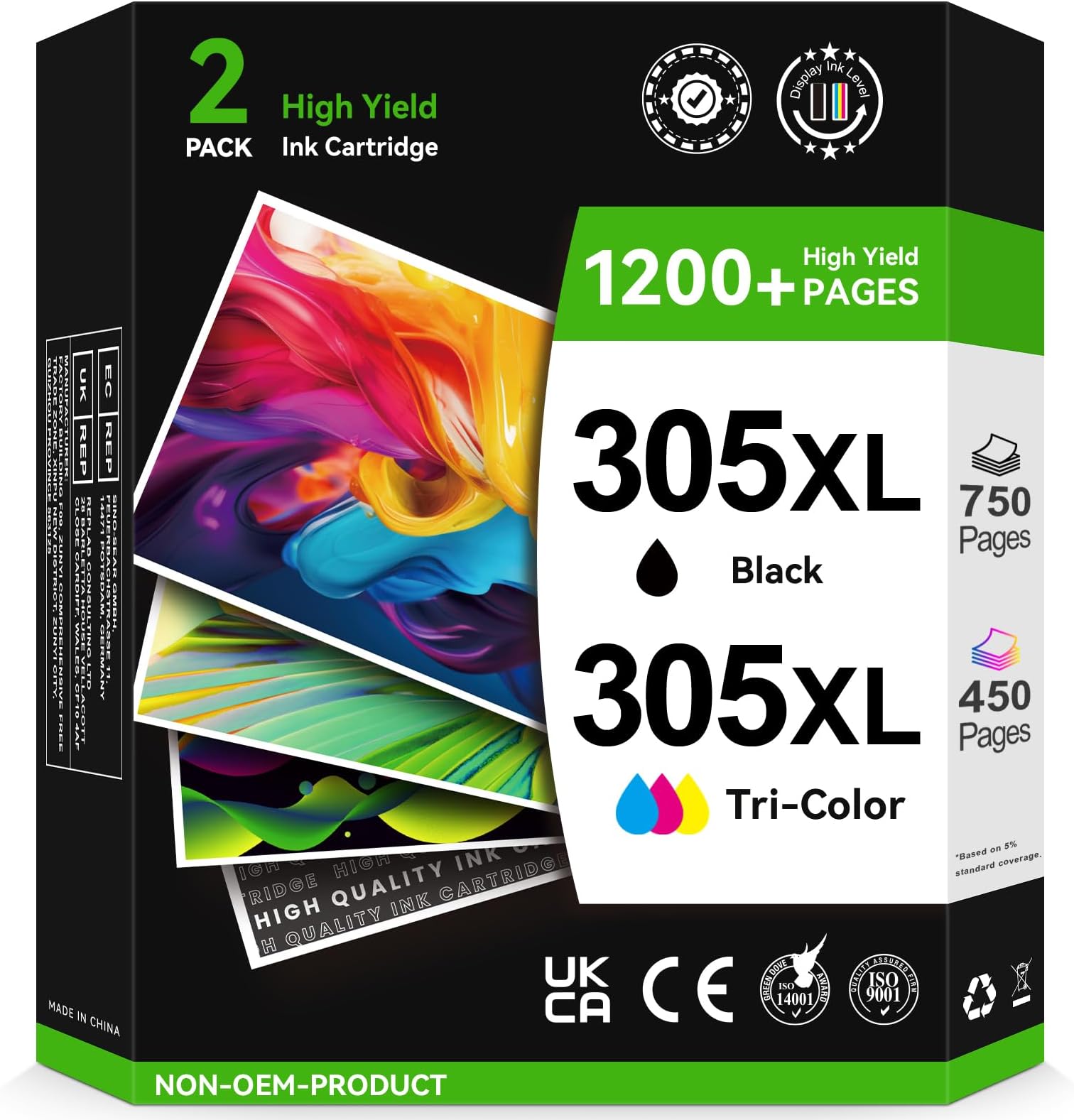 305 Printer Cartridges XL, Compatible with HP 305 Printer Cartridges Black/Colour (750/450 Pages) Multipack Original, 305 XL for DeskJet 2700 2710 2720 2722 Plus 4100 4120 4130 Envy 6000 6010 6020 Pro