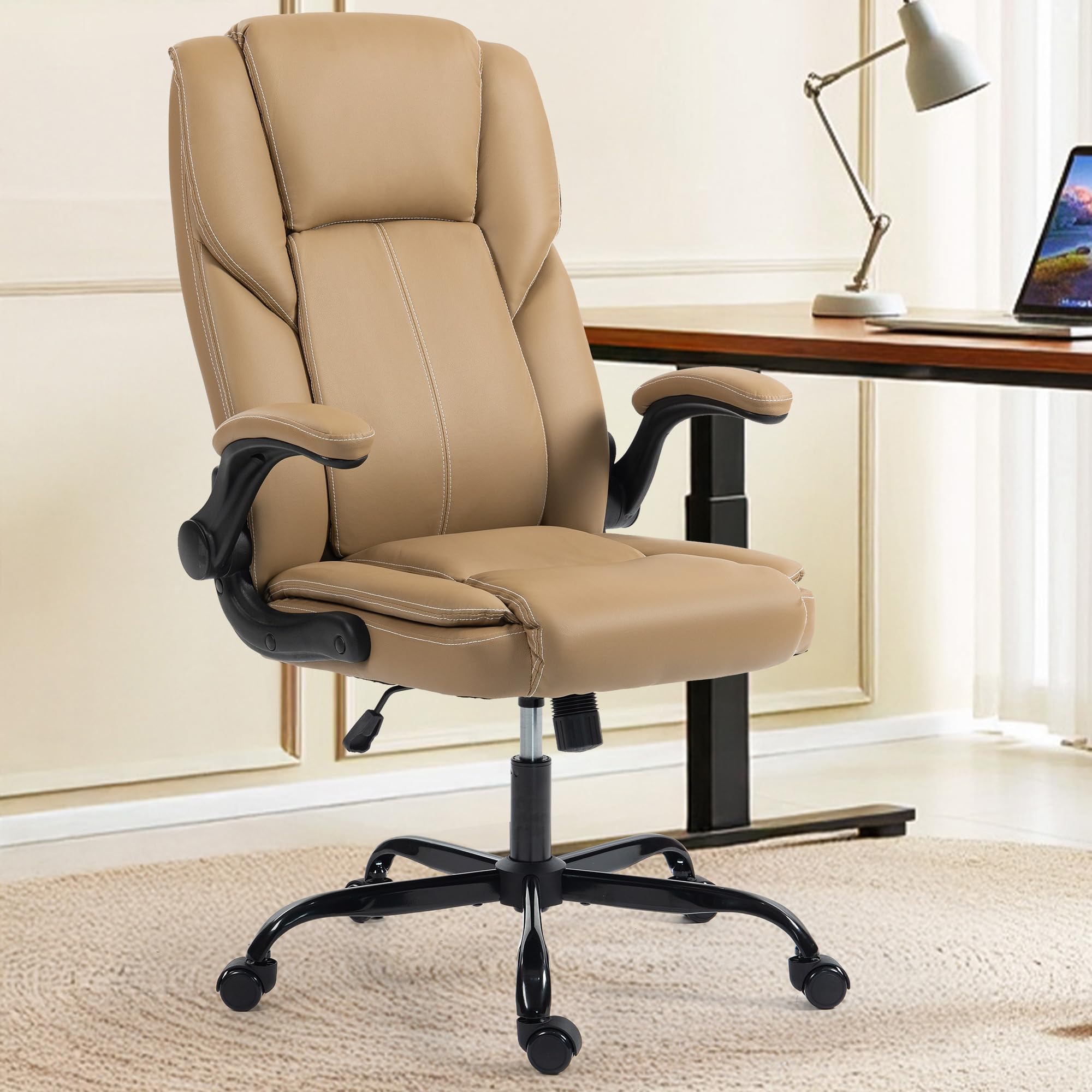 Office Chair - Executive Leather High Back Office Desk Chair with Rocking Function - Ergonomic Breathable Comfortable Wide