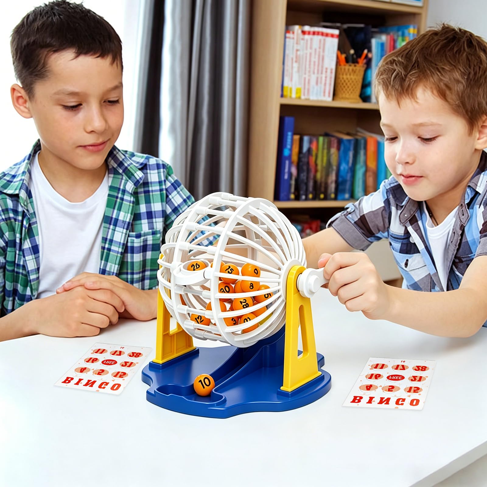 Mini Bingo Spiel Set mit Lostrommel 30 Kugeln, 10 Karten, Spielbrett, Lernspielzeug Nummer Lotto Spiel Erwachsene, für Familiares Grupales Eventos