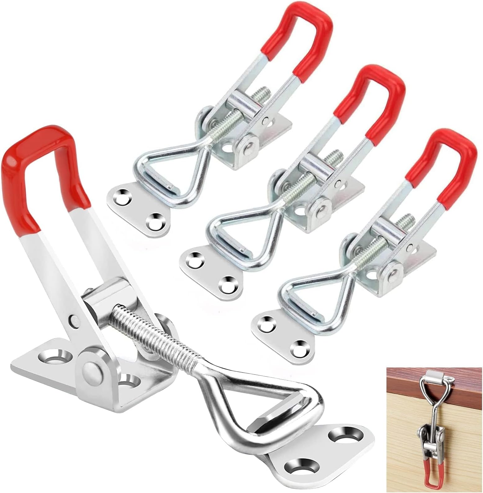 4 Pack Metal Toggle Latch, Adjustable Toggle Clamp,100kg/220lbs Holding Capacity, Toggle Clamp Latch, Toggle Clamps, Toggle Catches, Snap Toggle Latch, for Door, Cabinet Box Case Trunk, Smoker Lid
