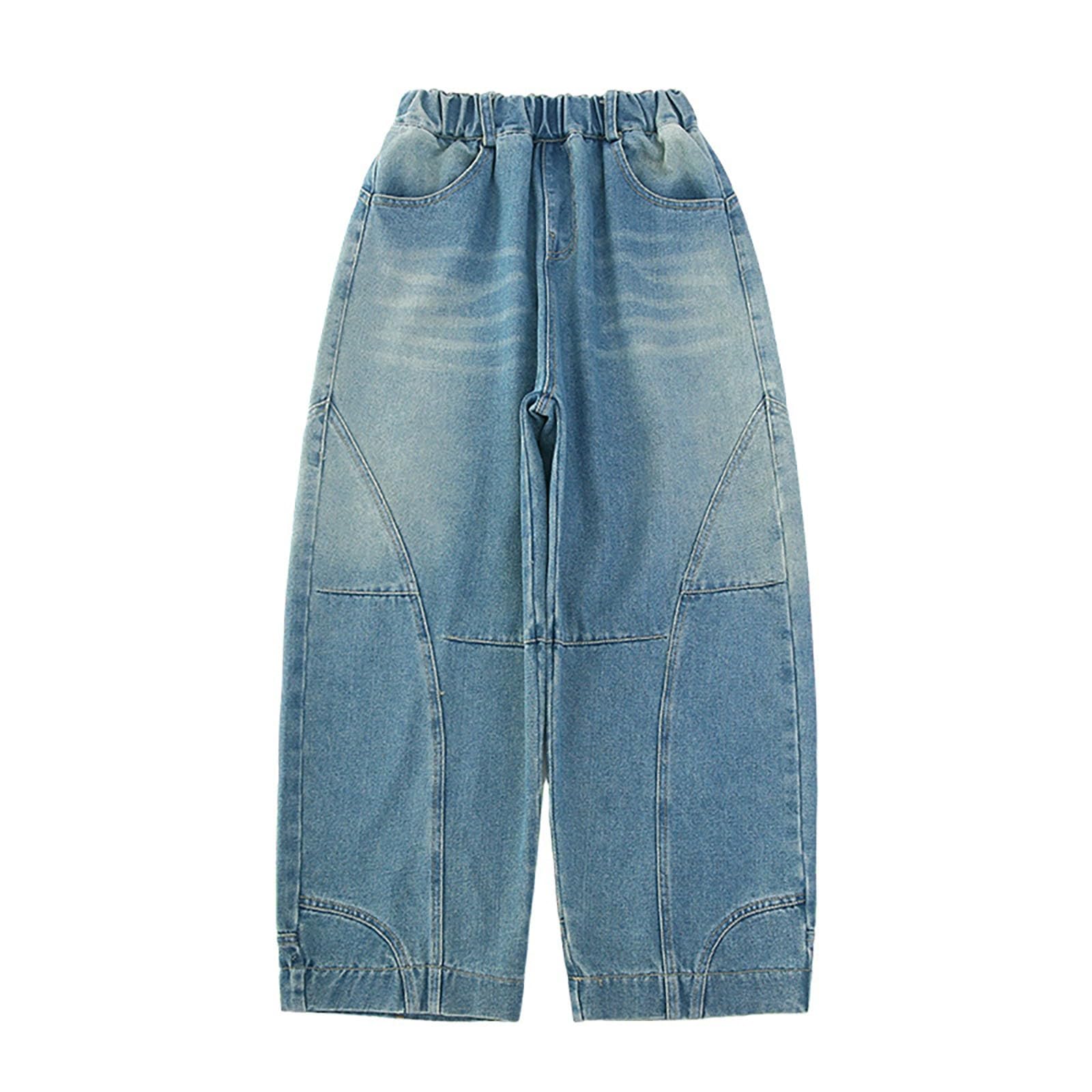 Vaqueros Niño 4-12 Años Ancho Pantalon Vaquero Adolescentes Chico Cintura Elastica Rectos Vintage Hippies Streetwear Jeans Pantalones Vaqueros de Trabajo Denim Holgados Invierno 2026