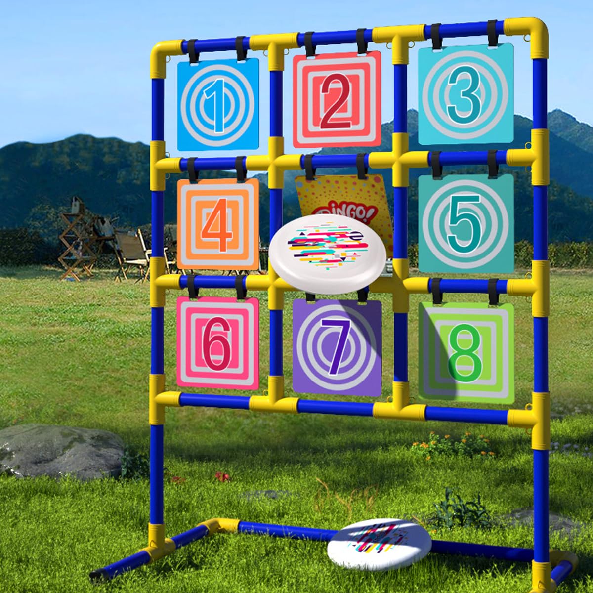 Lancia Il Set di Giochi Target, Il Cortile Che Lancia Un Gioco Frisbee Set per l'interno e l'esterno con 9 Frisbee per Campeggio, Spiaggia, Prato, Facile da allestire con Carry Compact Model A