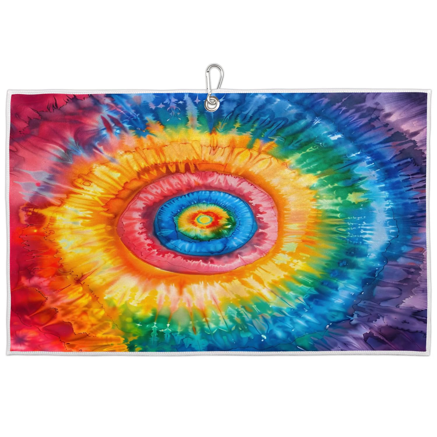 Tablerazzi Tie Dye Colorful Rainbow Retro Golf Towel, Microfiber Golf Towel with Carabiner Clip for Men and Women Golf Gifts