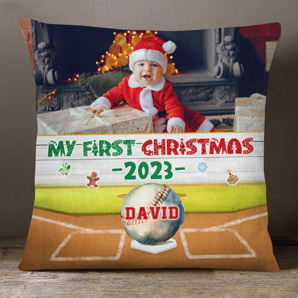 Personalized Pillow for Baby Newborn Baby Gifts My First Christmas Future Baseball Player Custom Photo Cushion On Christmas