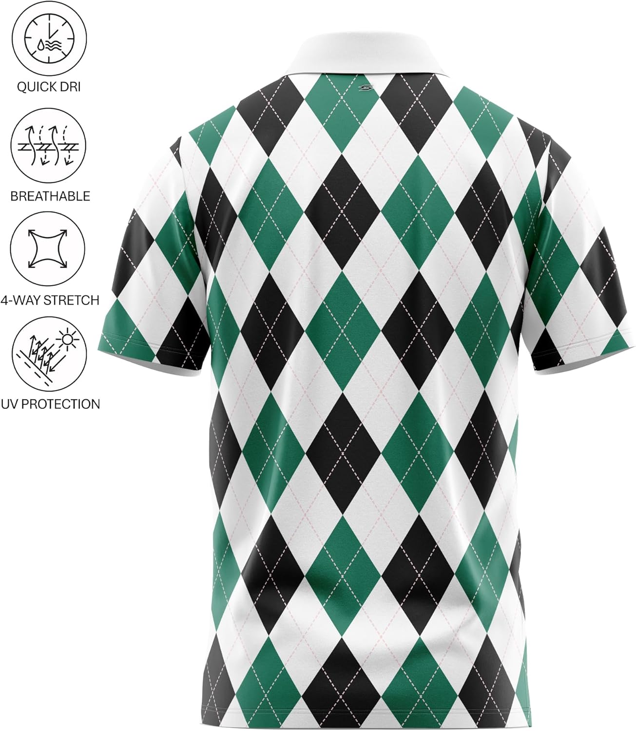 Men Argyle Golf Polo Shirt – Light Moisture Wicking Performance Casual Short Sleeve Relaxed Fit Quick Dry Funny