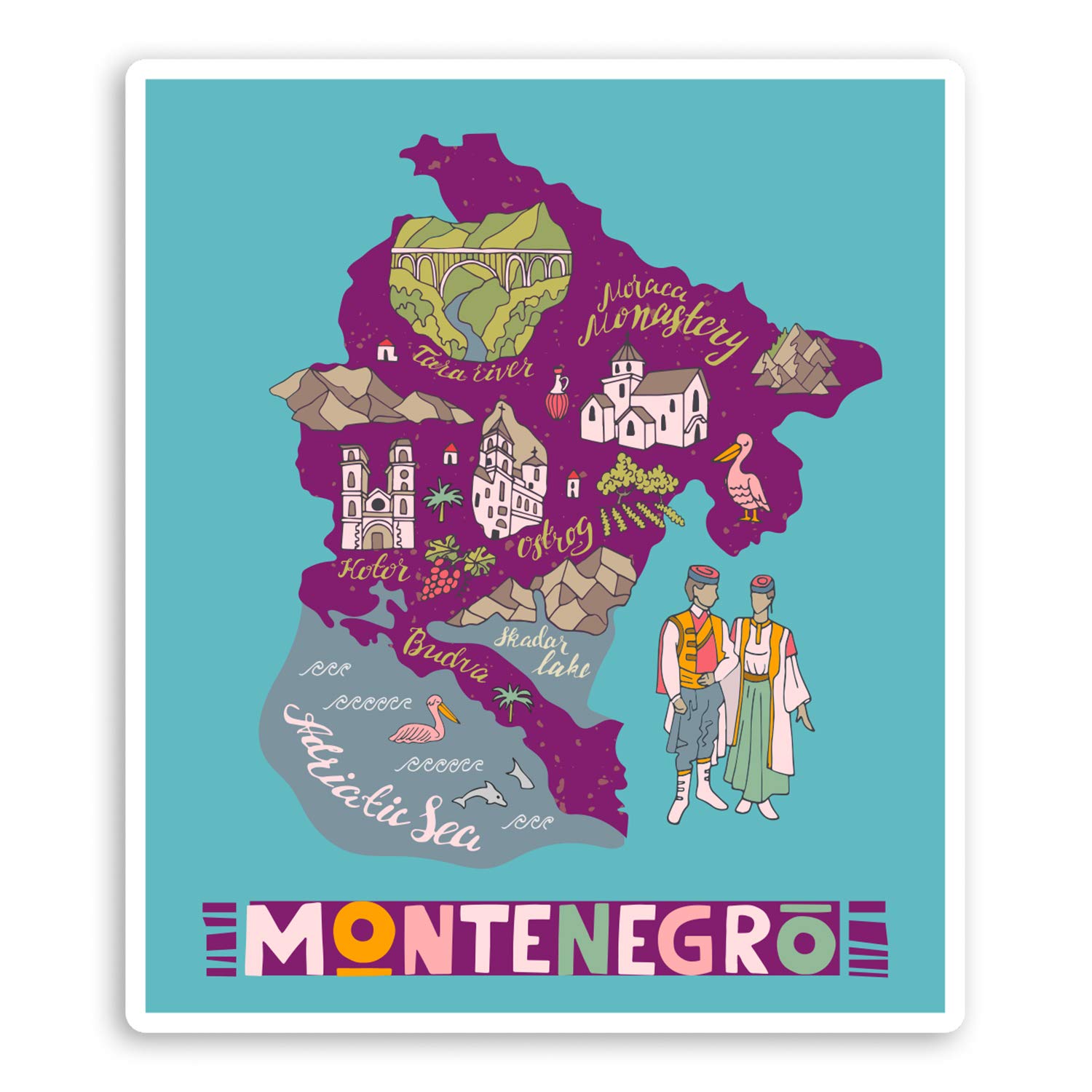 2 x 10cm Montenegro Balkans Map Vinyl Stickers Blue Map Luggage Sticker #30611 (10cm Tall)