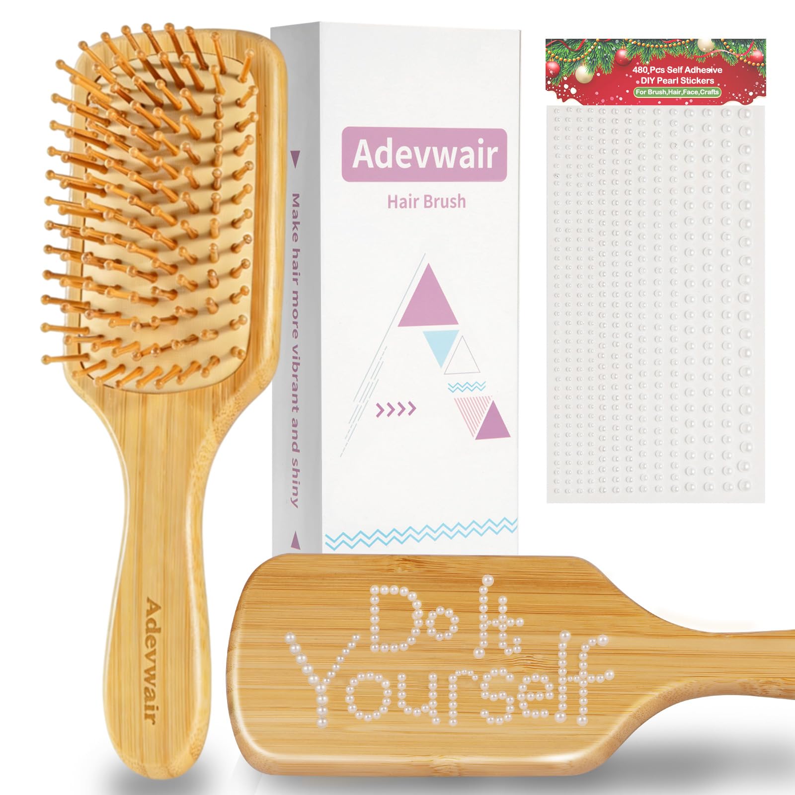 Bamboo Hair Brush Natural Hairbrush for Hair Growth, Paddle Hair Brushes for Women Men Kids Massage Scalp, Wooden Detangler Brush for Wet Curly Thick Fine Thin Hair, DIY Wedding Party Gifts