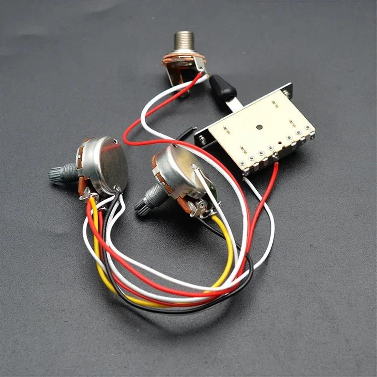 Kit Arnés Precableado Arnés de cables para guitarra de 3 pastillas preinstalado A500K B500K Potenciómetro grande Interruptor de 5 posiciones 1 Volumen 1 Tono