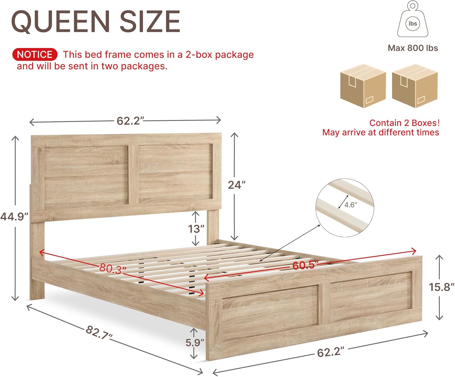 Wood Bed Frame with Headboard and Footboard, Wooden Platform Mattress Foundation with Silent Slat Support Noise-Free No Box Spring Needed Easy Assembly