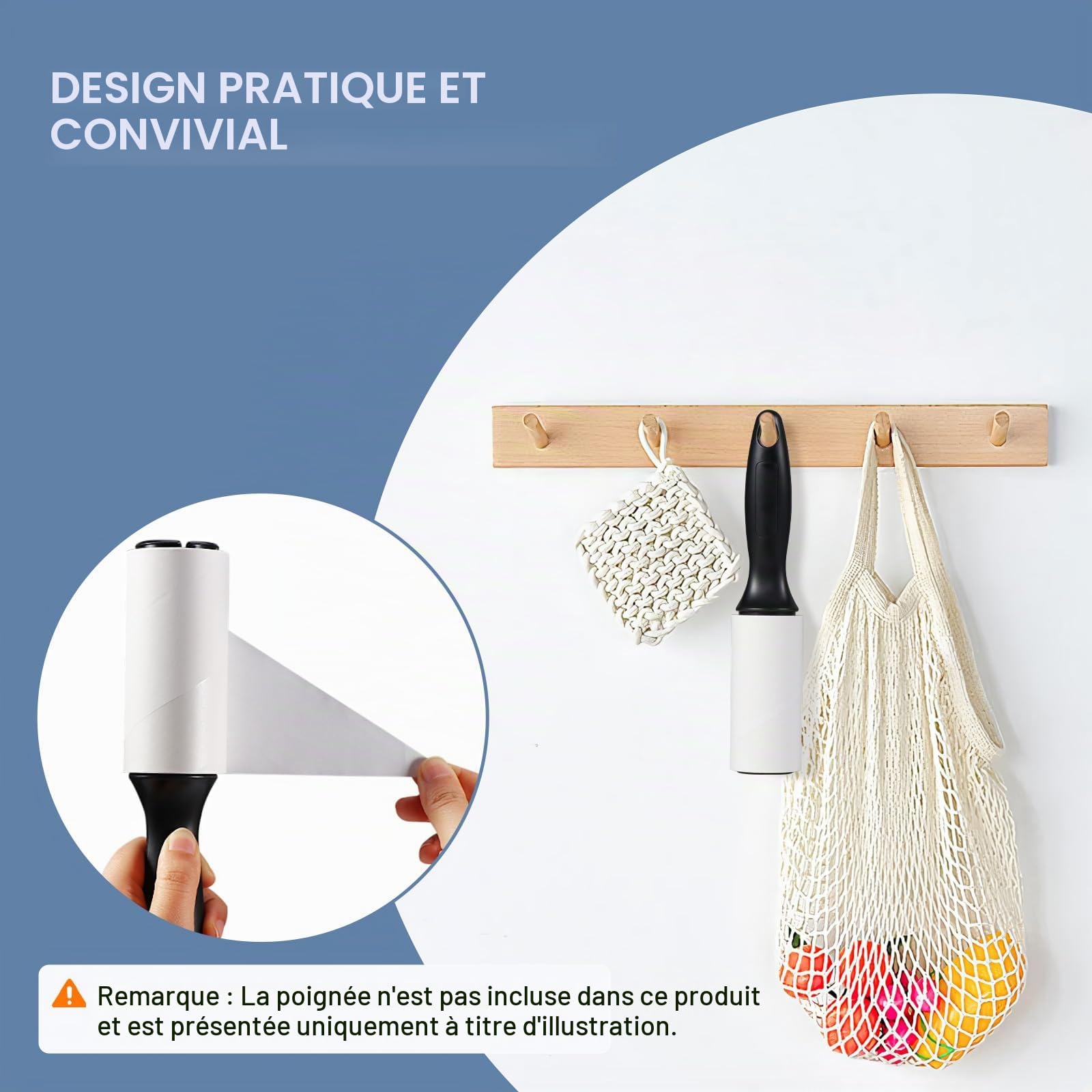 Vinabo Rouleau Adhesif Vetement Recharges 6 Rouleaux,Total 360 Feuilles Rouleau Poils Animaux très Collant,Recharge Brosse Anti Poils Animaux pour Vêtements,Lit,Tapis,Poils d'animaux Chats/Chiens