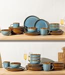 LERATIO Stoneware Dinnerware Ensembles pour 4, 12 Pièces Plaques et bols en céramique, Ensemble de vaisselle résistant aux égratignures, Four, Micro-ondes & Lave-vaisselle bleu-océan