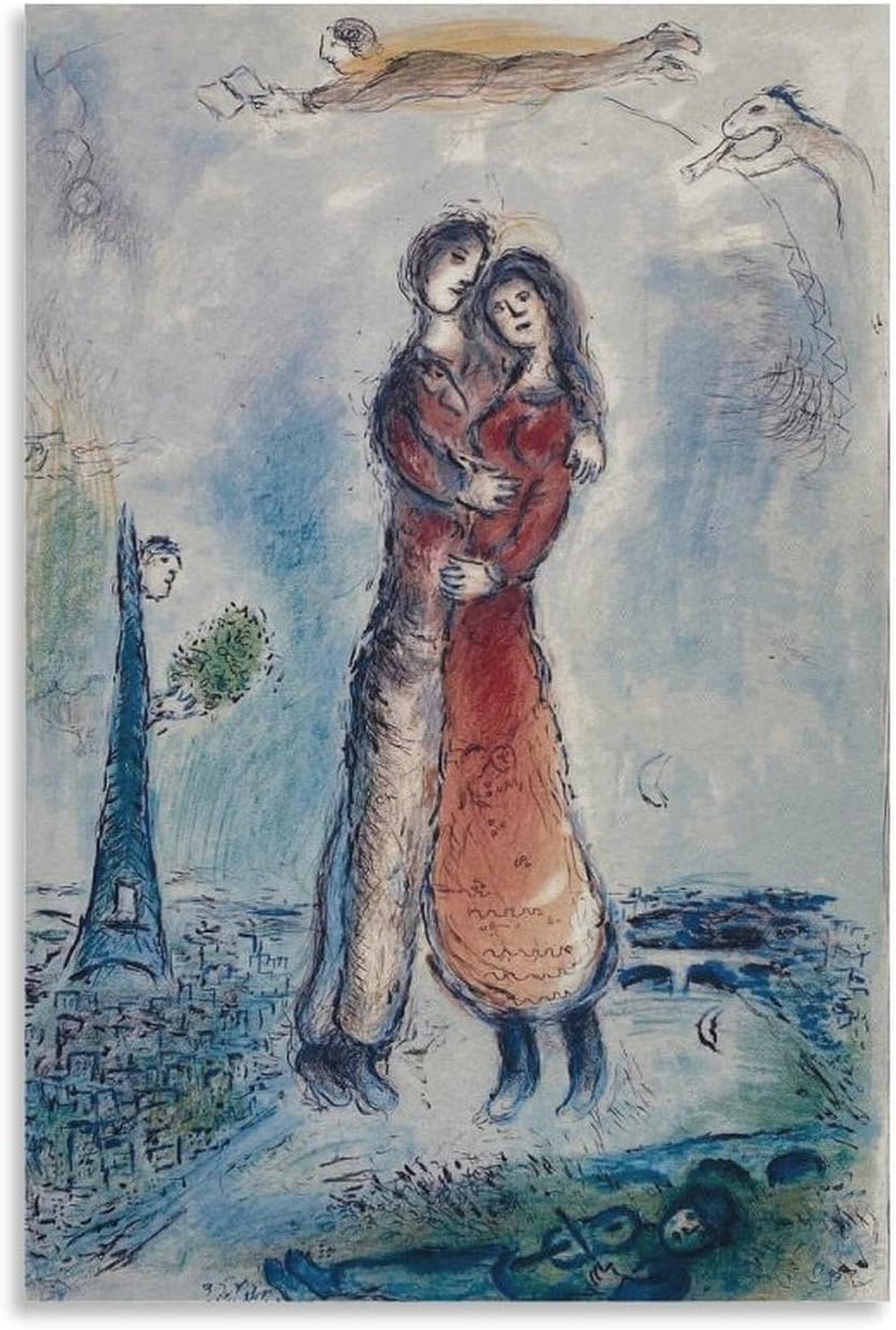 Orjdjz Wxkbl Marc Chagall Prints《The Lover》Canvas Wall Art Abstract Picture Marc Chagall Poster Retro Painting for Bathroom Wall Decor 40x60cmx1 Frameless
