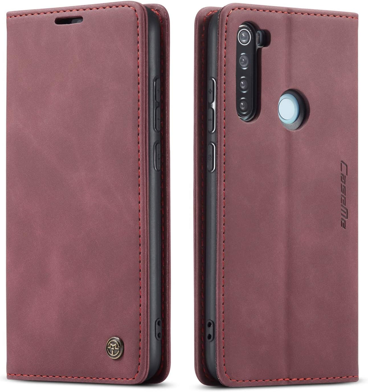 Funda Compatible con XiaoMi RedMi Note8 Funda (Cierre magnético, Abatible, Ranura para Tarjeta), Estuche con Tapa Tipo Folio de Cuero PU Funda,Soporte Suave con,Simple Funda.-Vino Rojo