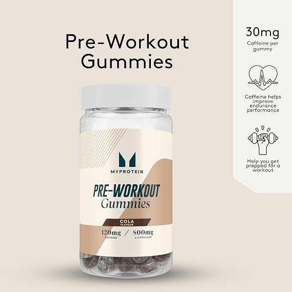 Myprotein Pre-Workout Gummies – Cola Flavour – Energy-Boosting Caffeine Gummies with L-Citrulline, Taurine, and B Vitamins – Fast-Acting & Convenient Pre-Workout Supplement