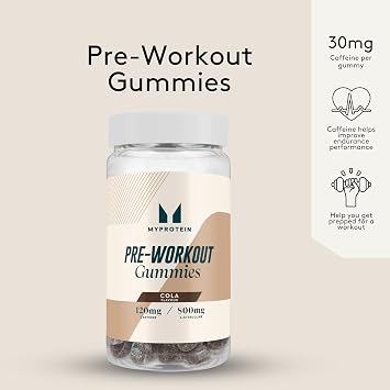 Myprotein Pre-Workout Gummies – Cola Flavour – Energy-Boosting Caffeine Gummies with L-Citrulline, Taurine, and B Vitamins – Fast-Acting & Convenient Pre-Workout Supplement
