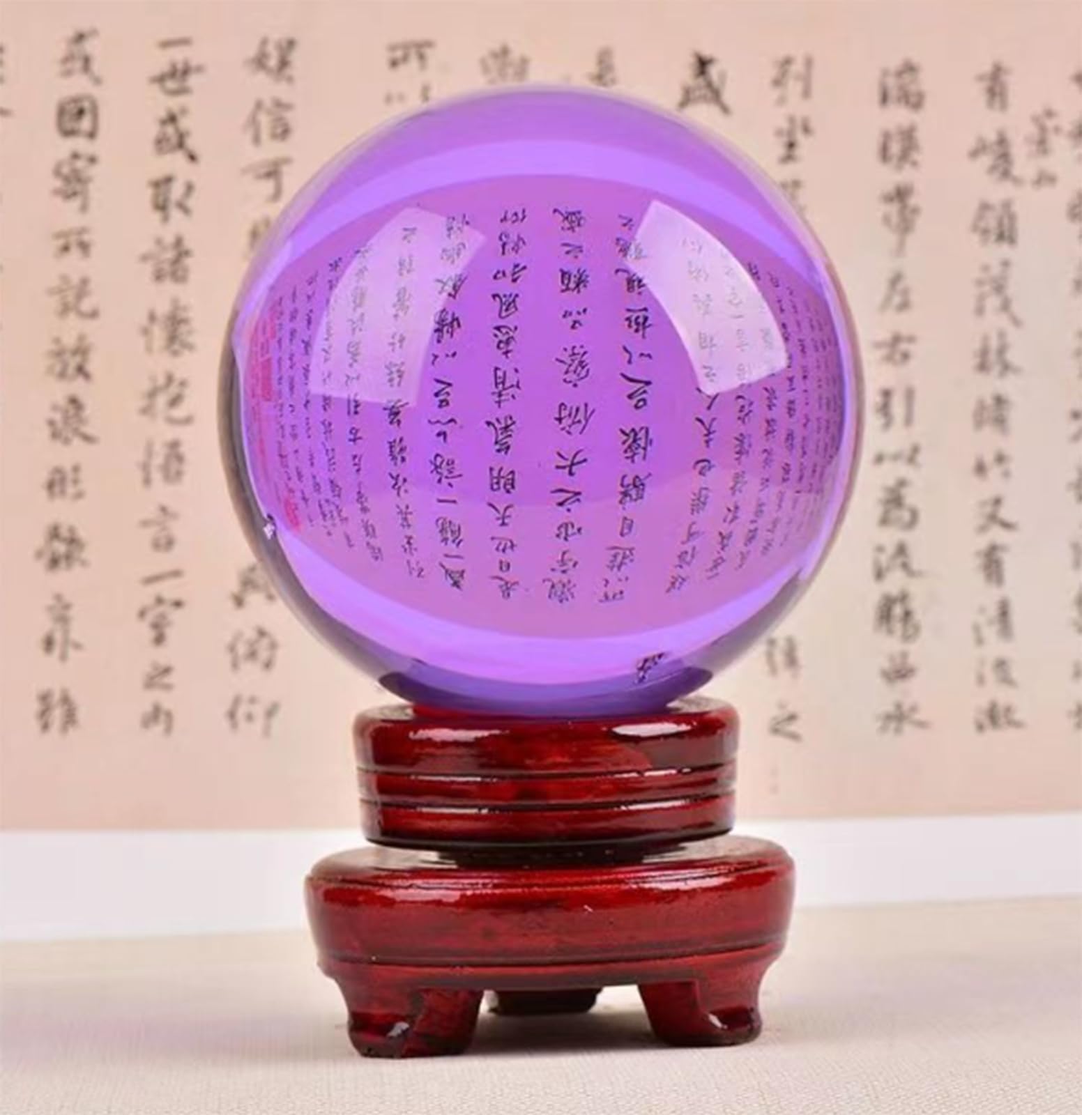 Bola de Cristal de meditación con Soporte, Bolas Decorativas de Cristal Morado para fotografía, Bola de Lente, Feng Shui, Bola de adivinación y adivinación,10cm/3.9in