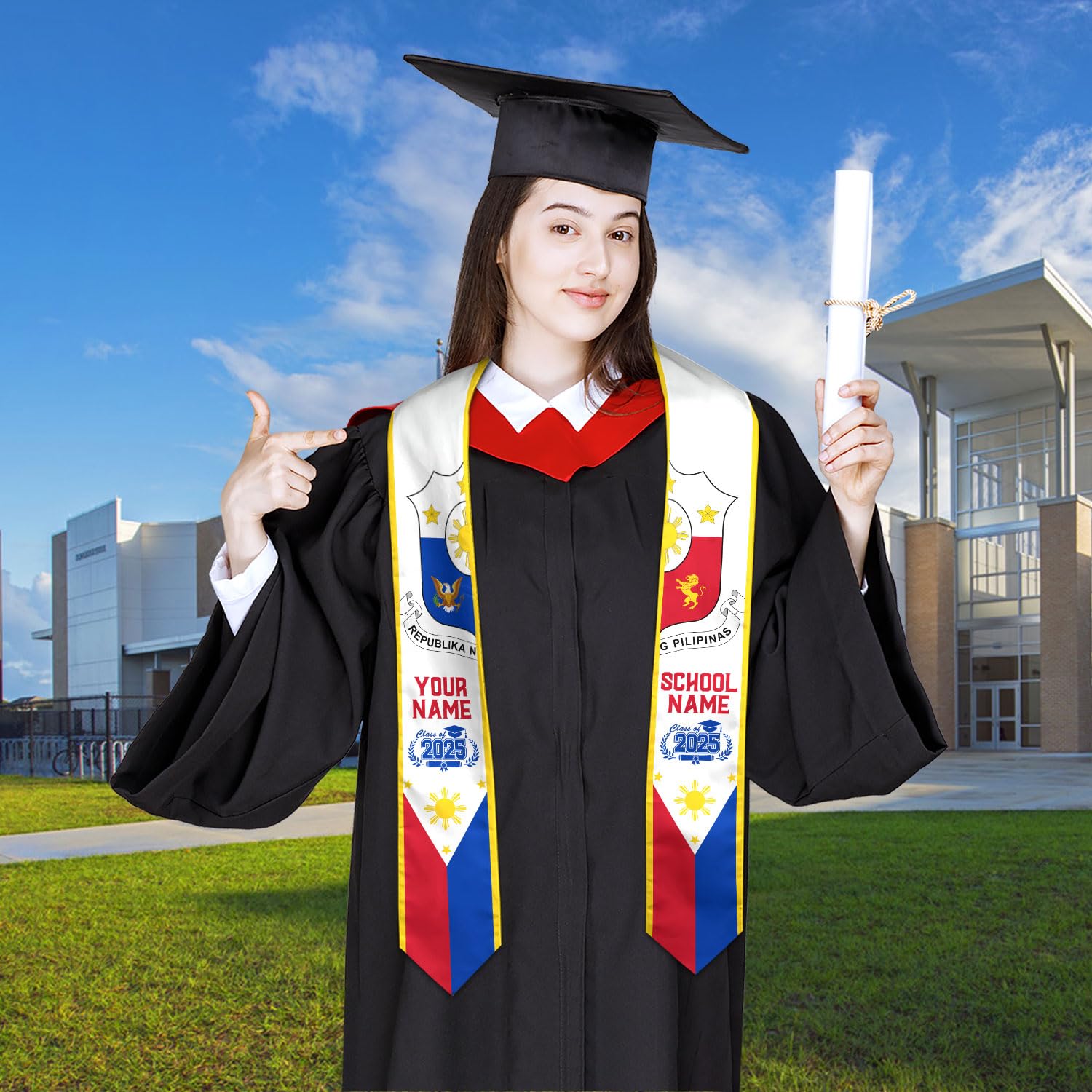 MonkeyVan Custom Philippines Flag Graduation Sash 2025, Filipino Graduation Sash Filipinos American Flag Graduation Stole 2025 Plp 7