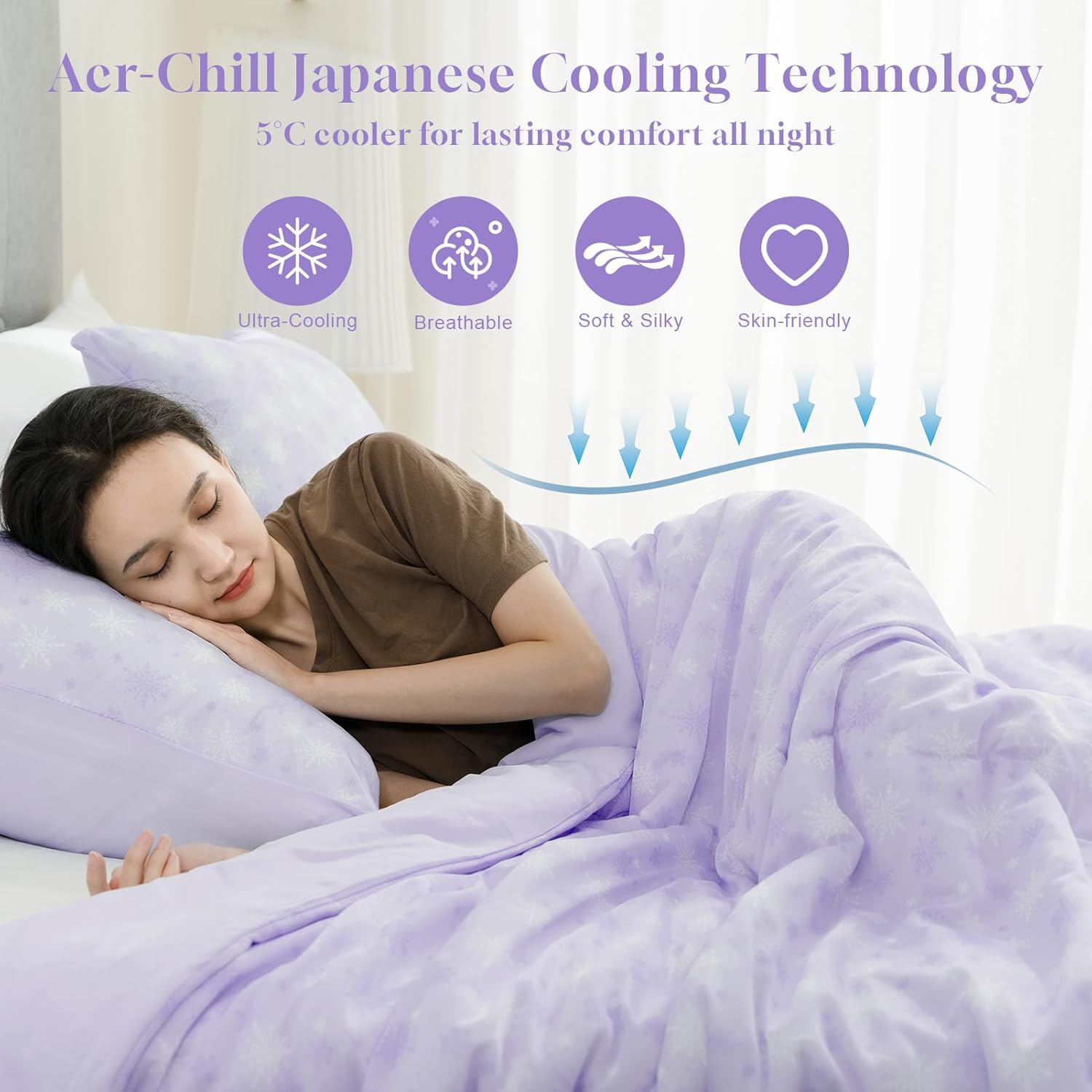 OIGAE Cooling Comforter, Japanese Q-Max 0.45 Double Sided Cooling Blankets for Hot Sleepers & Night Sweats, Lightweight Breathable Summer Blanket for Bed, Travel, Camping, Purple, Twin 60" x 80" - Image 2