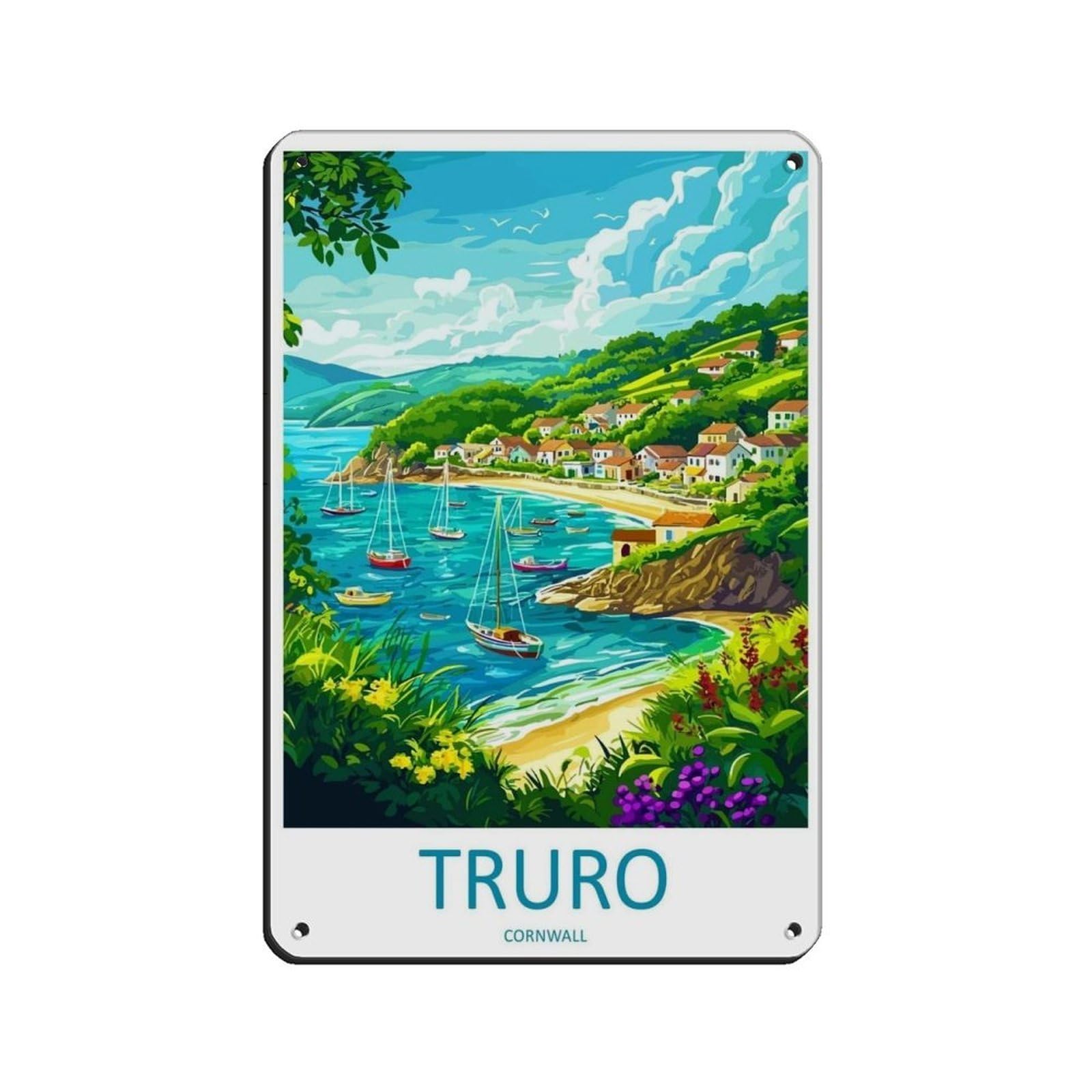 Truro Travel Cornwall Art Cityscape Poster Tin Sign Vintage Metal Pub Club Cafe Bar Home Wall Art Decoration Poster Retro 8x12inch(20x30cm)