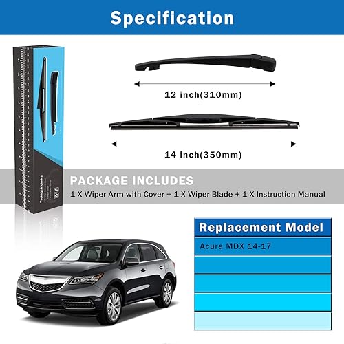 Miniatura 5 de WTI Nuevos accesorios de repuesto, kit de limpiaparabrisas trasero, compatible con Acura 2014-2017 MDX SUV Fit 76720STXA01