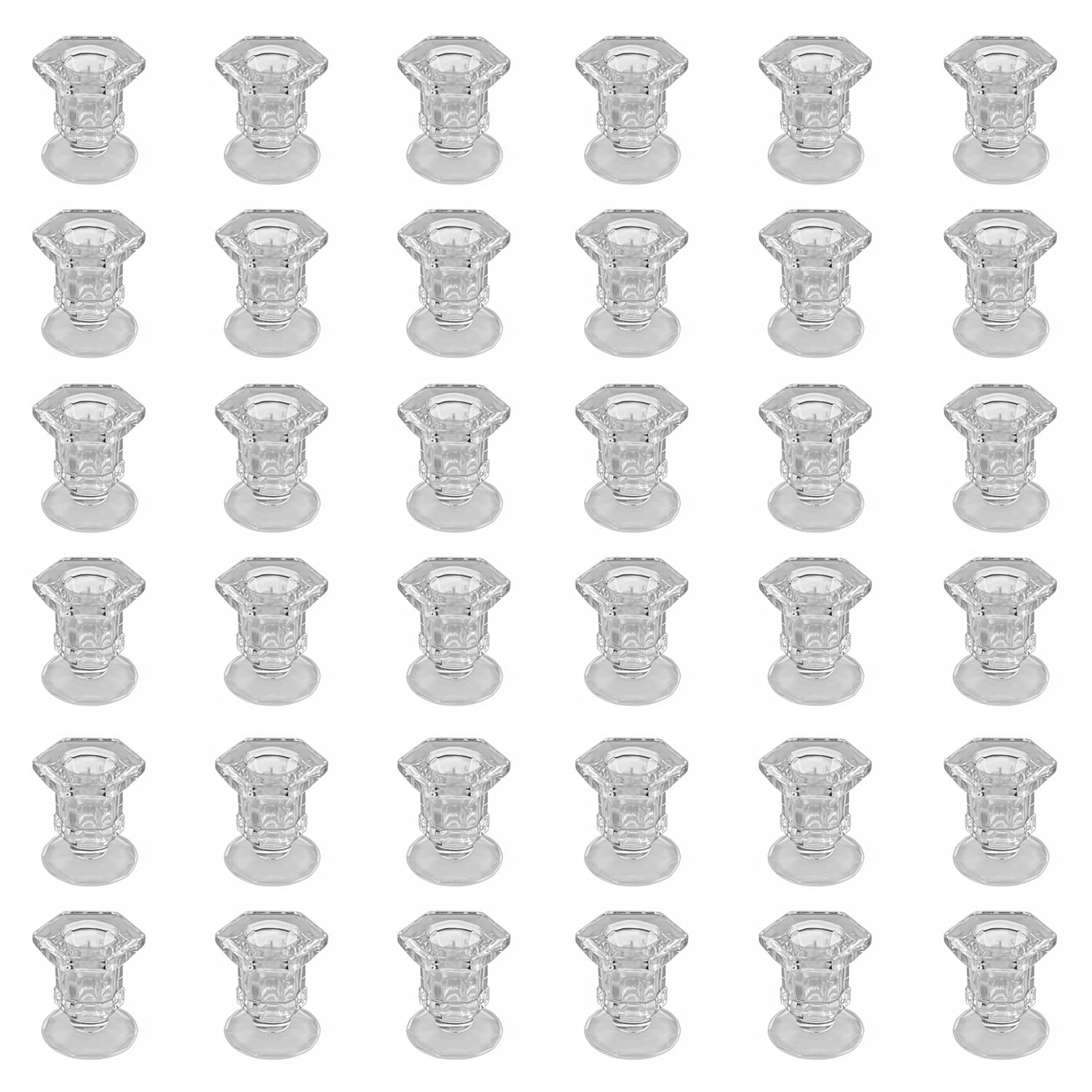 BTGLLAS Clear Glass Candle Holder, Taper Hexagonal Candlestick Holders for Wedding, Dinner Table, Party, Festive Decor and Everyday Decoration (36)
