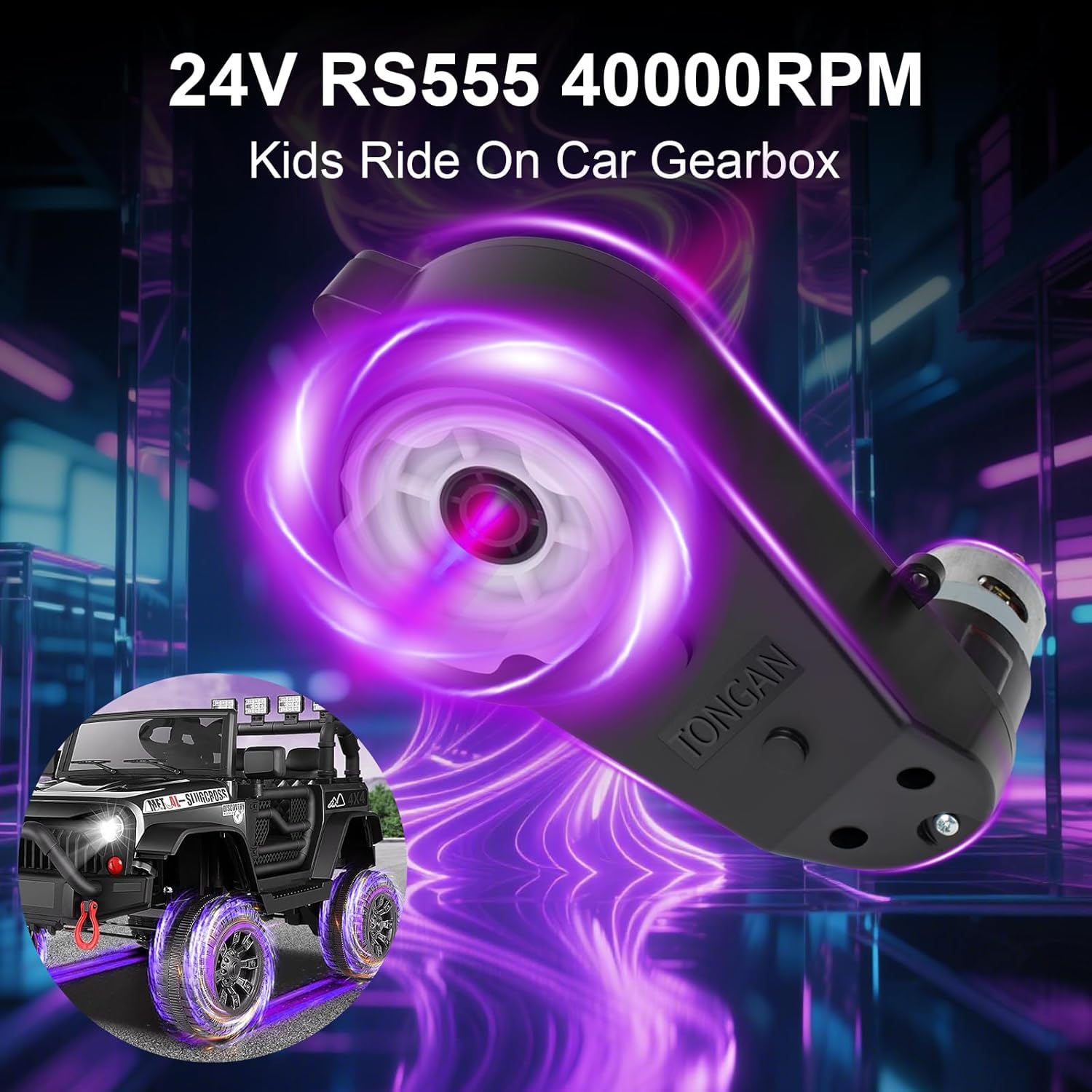2Pcs 24V RS555 40000RPM 24V Ride On Upgrade Motor Gearbox Powered Wheels Electric Motor High Speed Engine Jeep Kid Trax Upgrade Replacement Parts