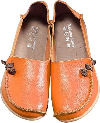 Women's Leather Loafers Comfortable Casual Round Toe Moccasins Driving Flat Loafers Soft Comfort Walking Shoes Women Slip On Flat Shoes Elastic Low Top Flats